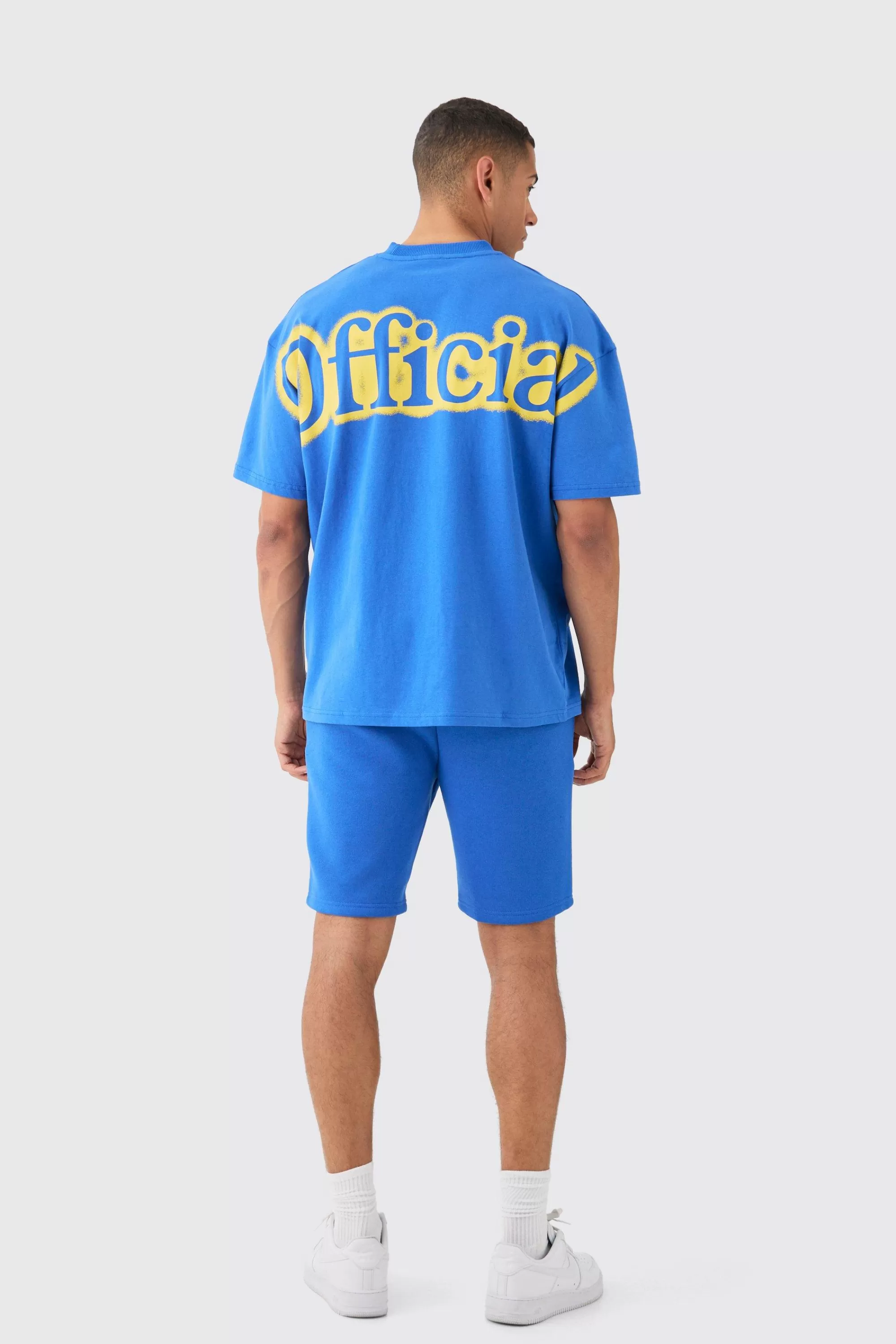 boohooMAN Oversized Extended Neck Official Spray Graffiti T-shirt And Shorts Set | UK