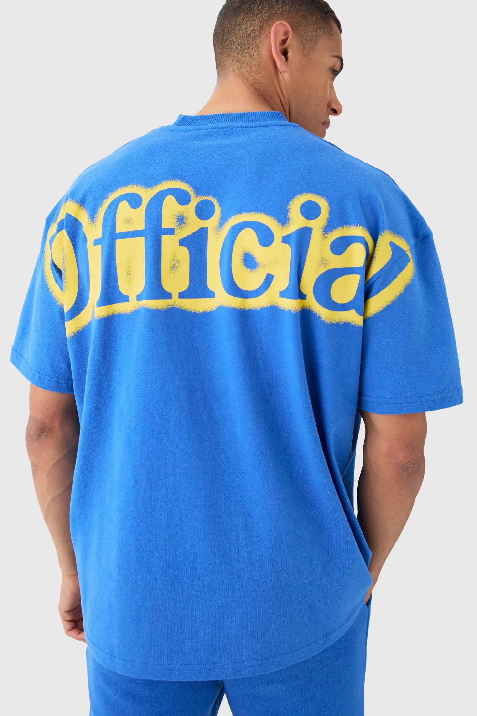 boohooMAN Oversized Extended Neck Official Spray Graffiti T-shirt And Shorts Set | UK