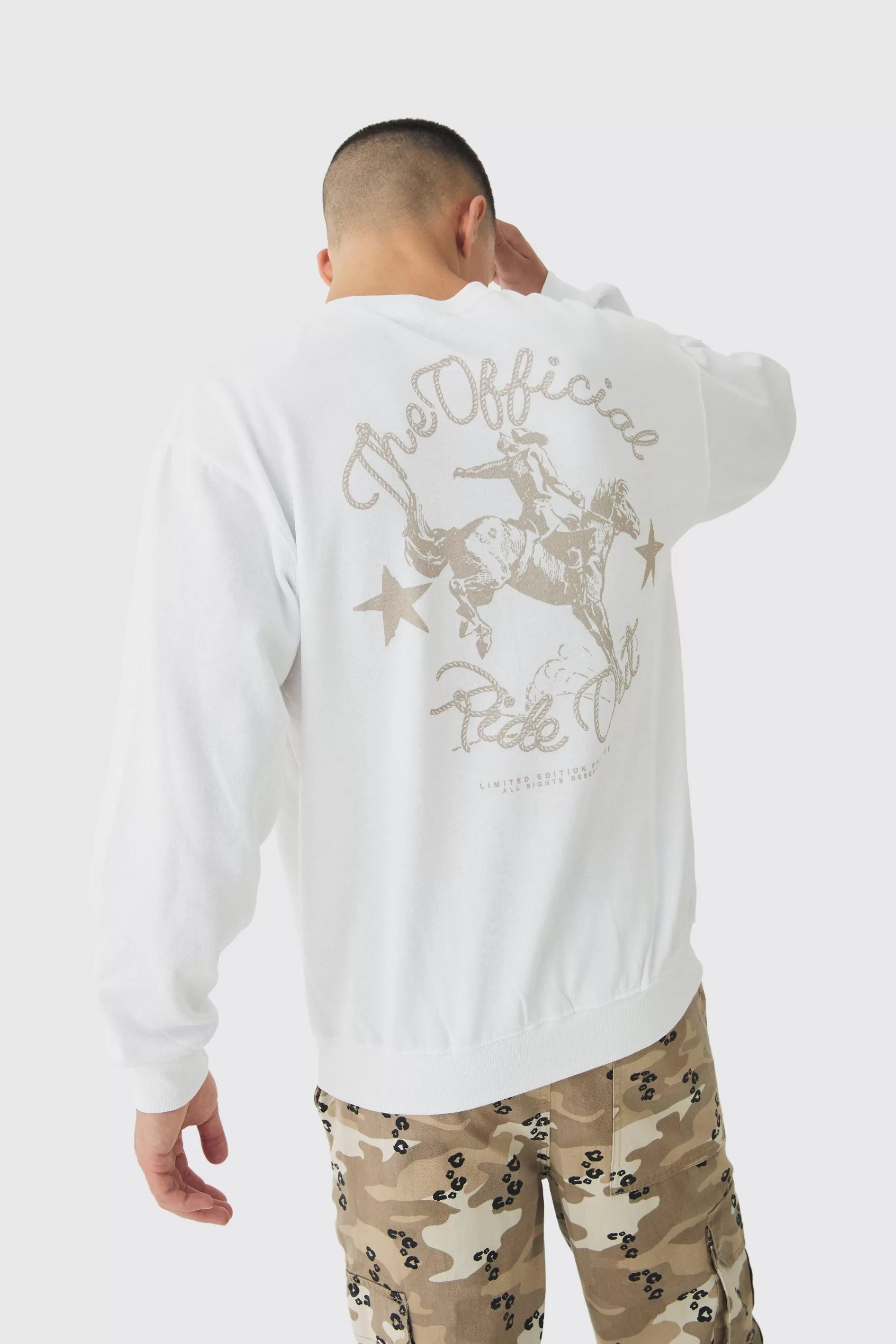boohooMAN Oversized Extended Neck Rodeo Print Sweatshirt | UK