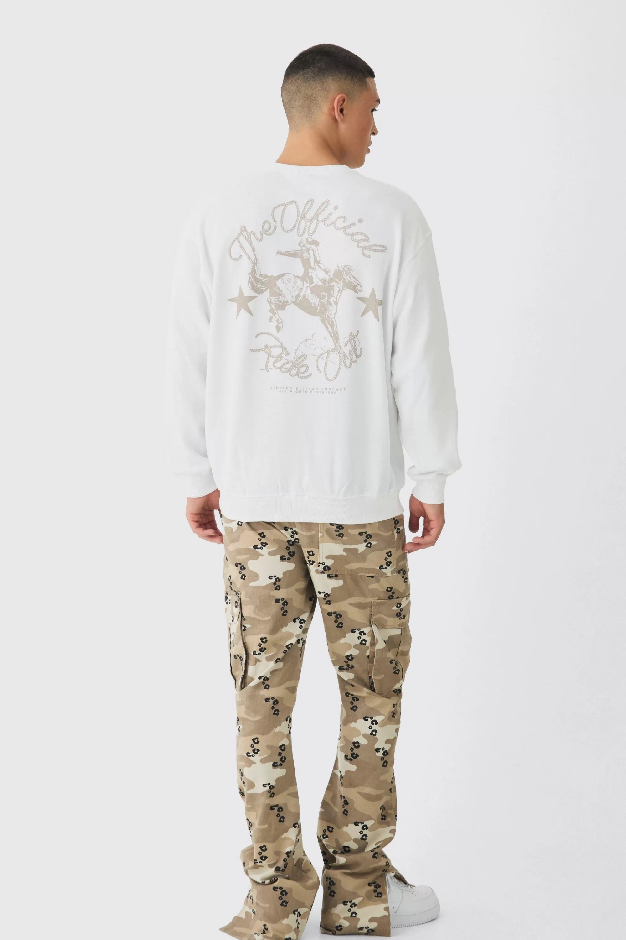 boohooMAN Oversized Extended Neck Rodeo Print Sweatshirt | UK