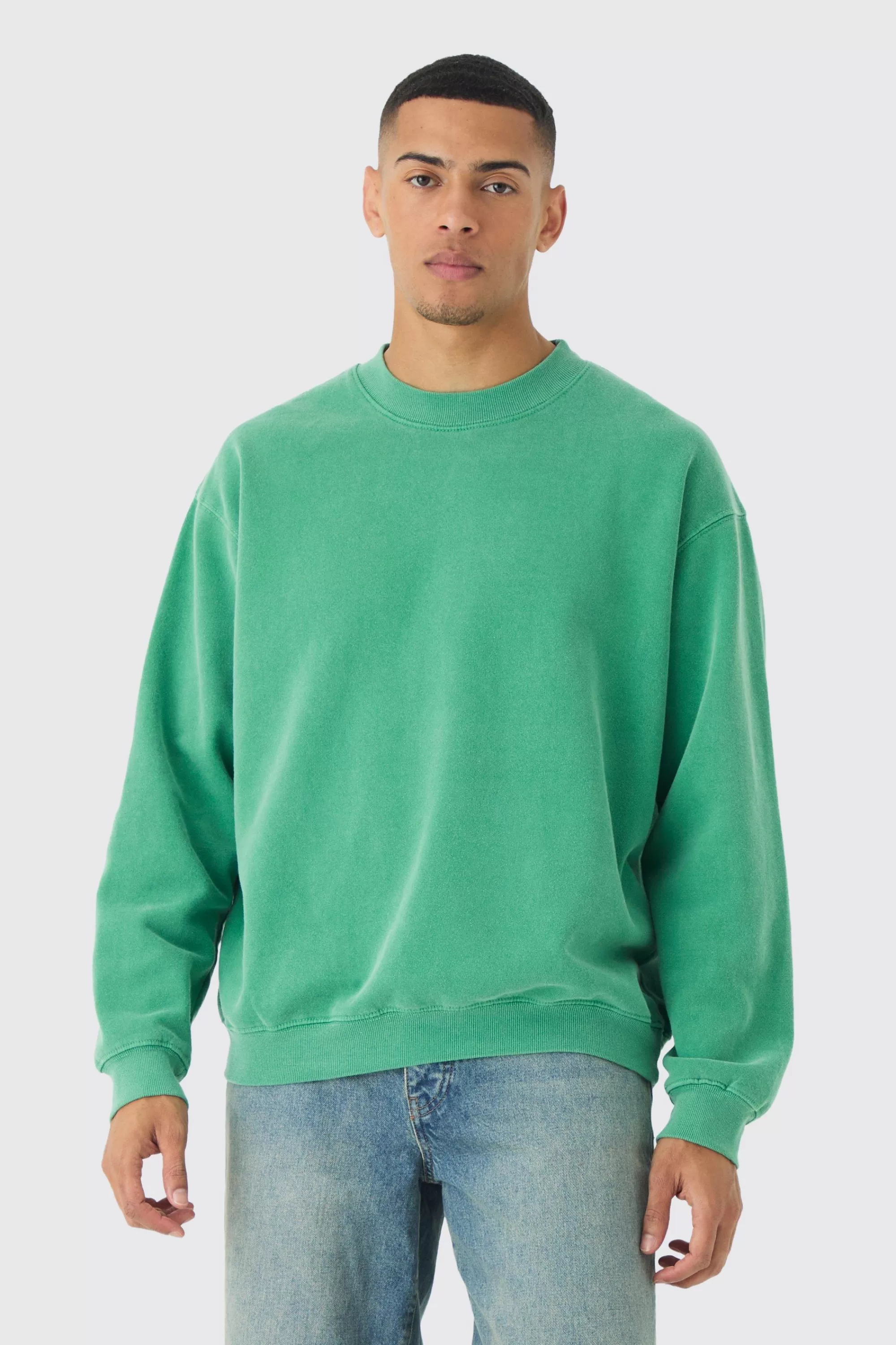 boohooMAN Oversized Extended Neck Washed Sweatshirt | UK