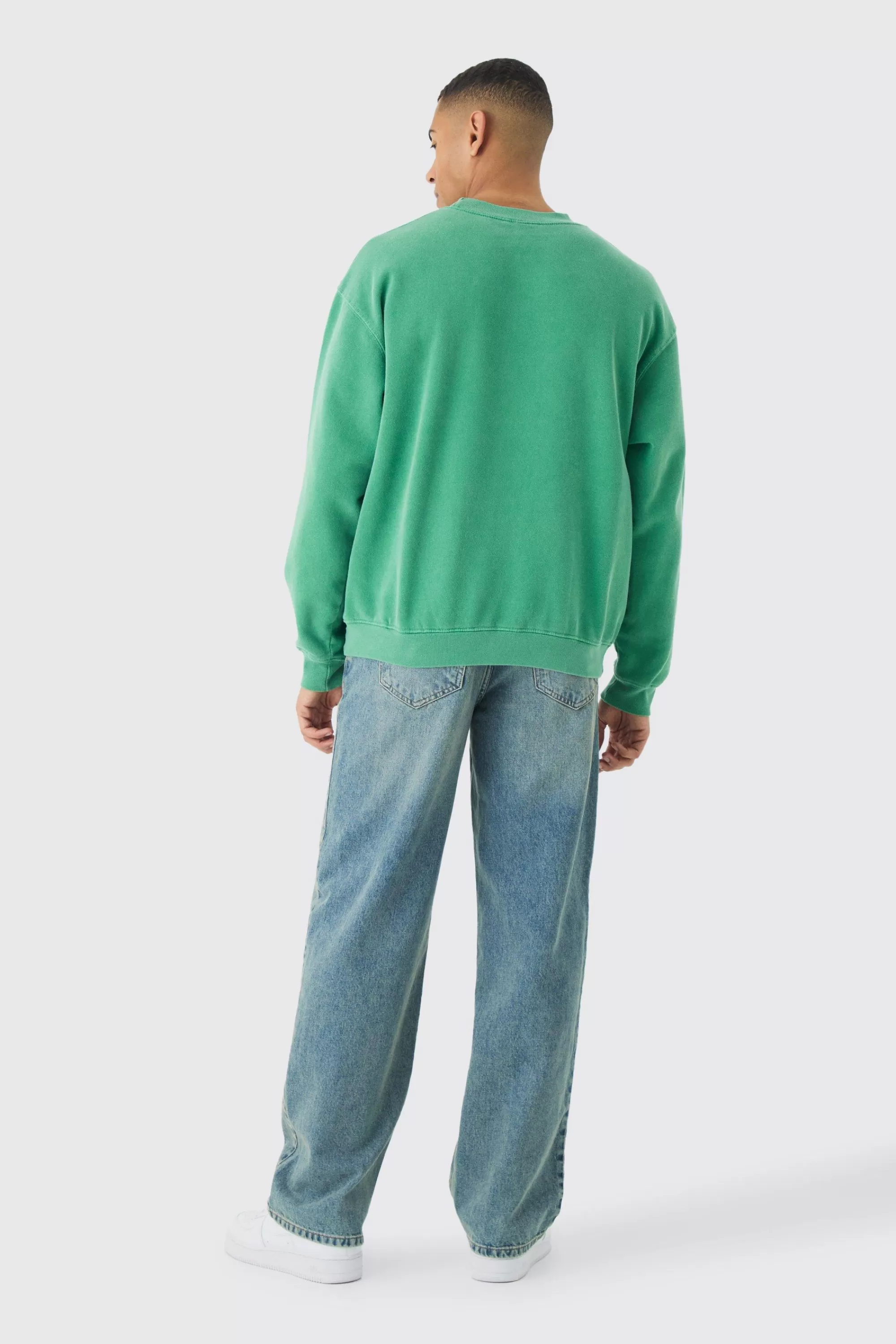 boohooMAN Oversized Extended Neck Washed Sweatshirt | UK
