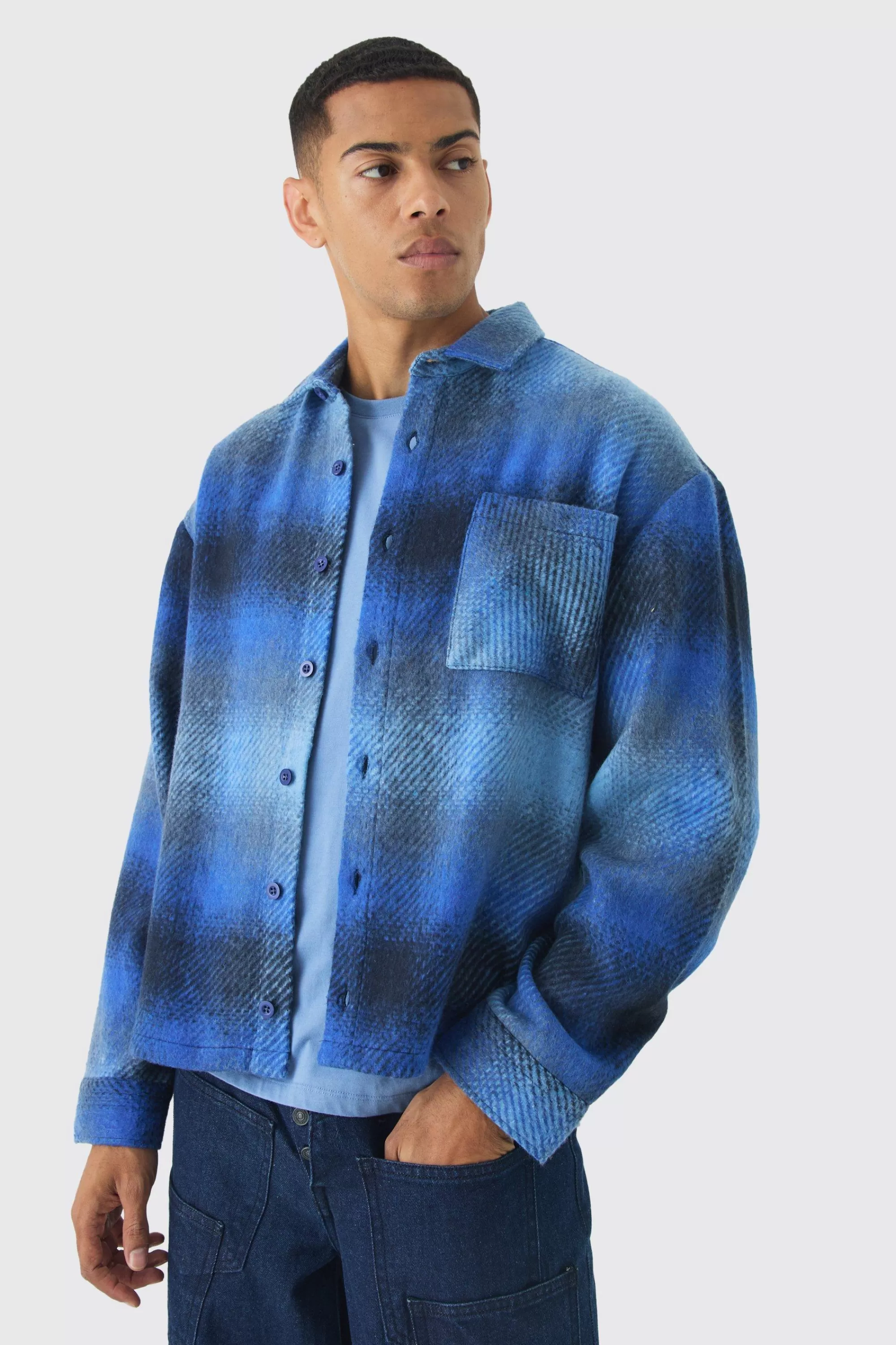 boohooMAN Oversized Fit Brushed Check Overshirt | UK