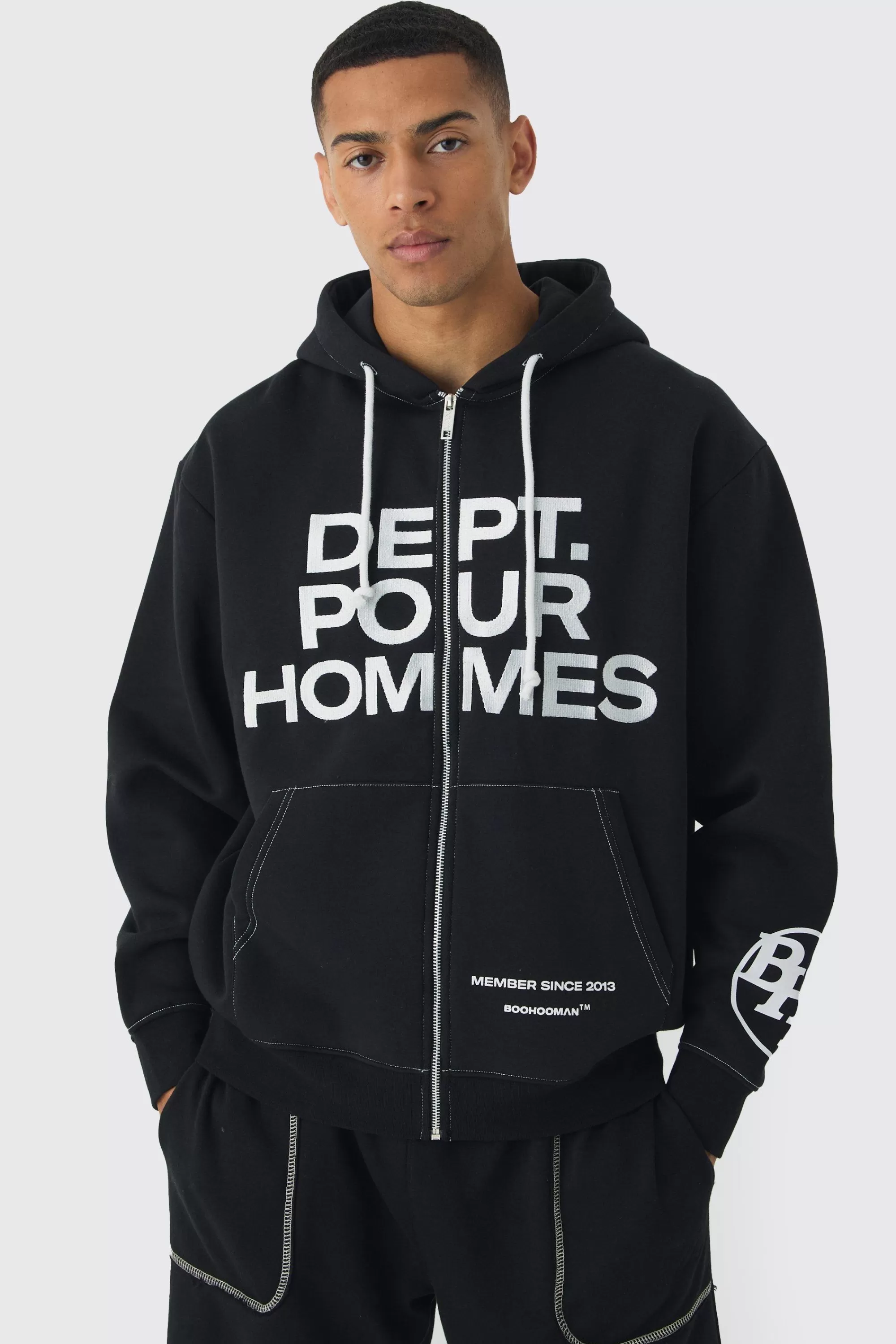 boohooMAN Oversized Fit Dept Homme Rope Drawcord Hoodie | UK