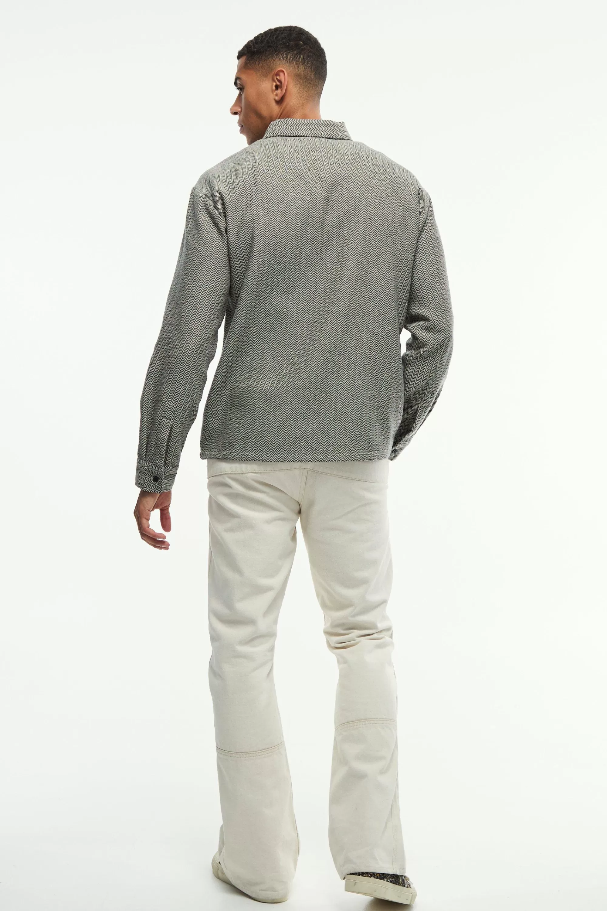 boohooMAN Oversized Fit Zip Through Herringbone Shirt | UK