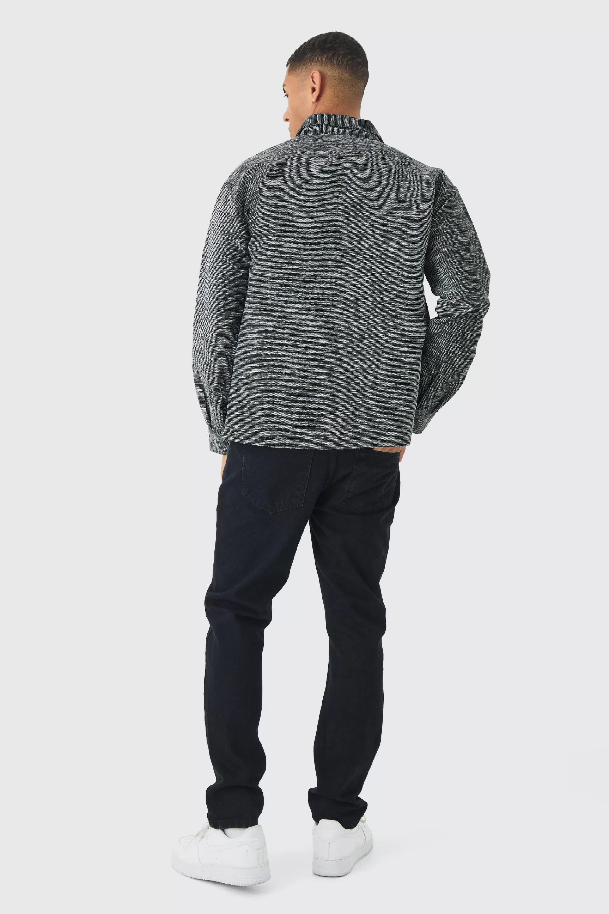 boohooMAN Oversized Fit Zip Through Textured Shirt | UK