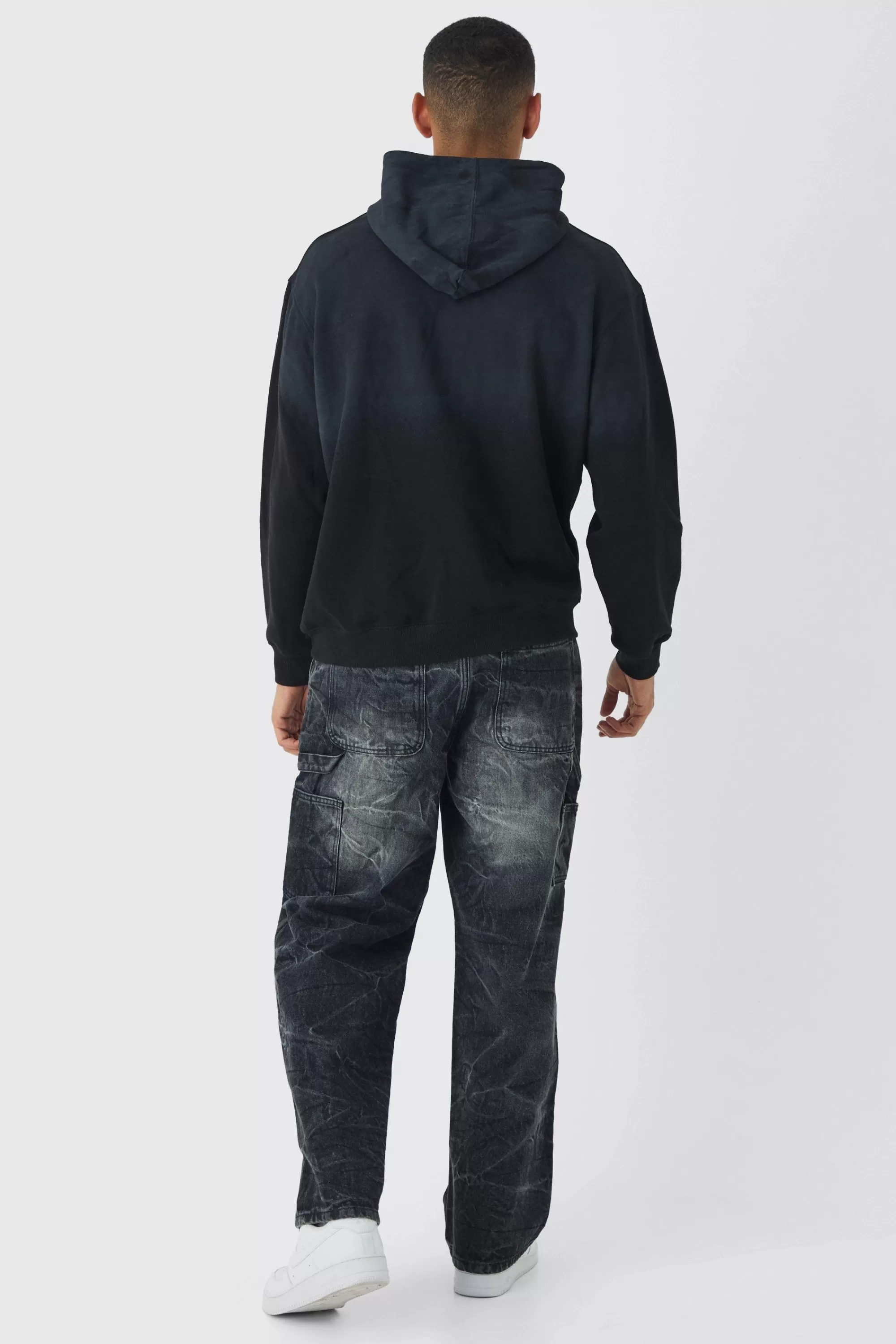 boohooMAN Oversized Flame Horse Printed Spray Wash Hoodie | UK