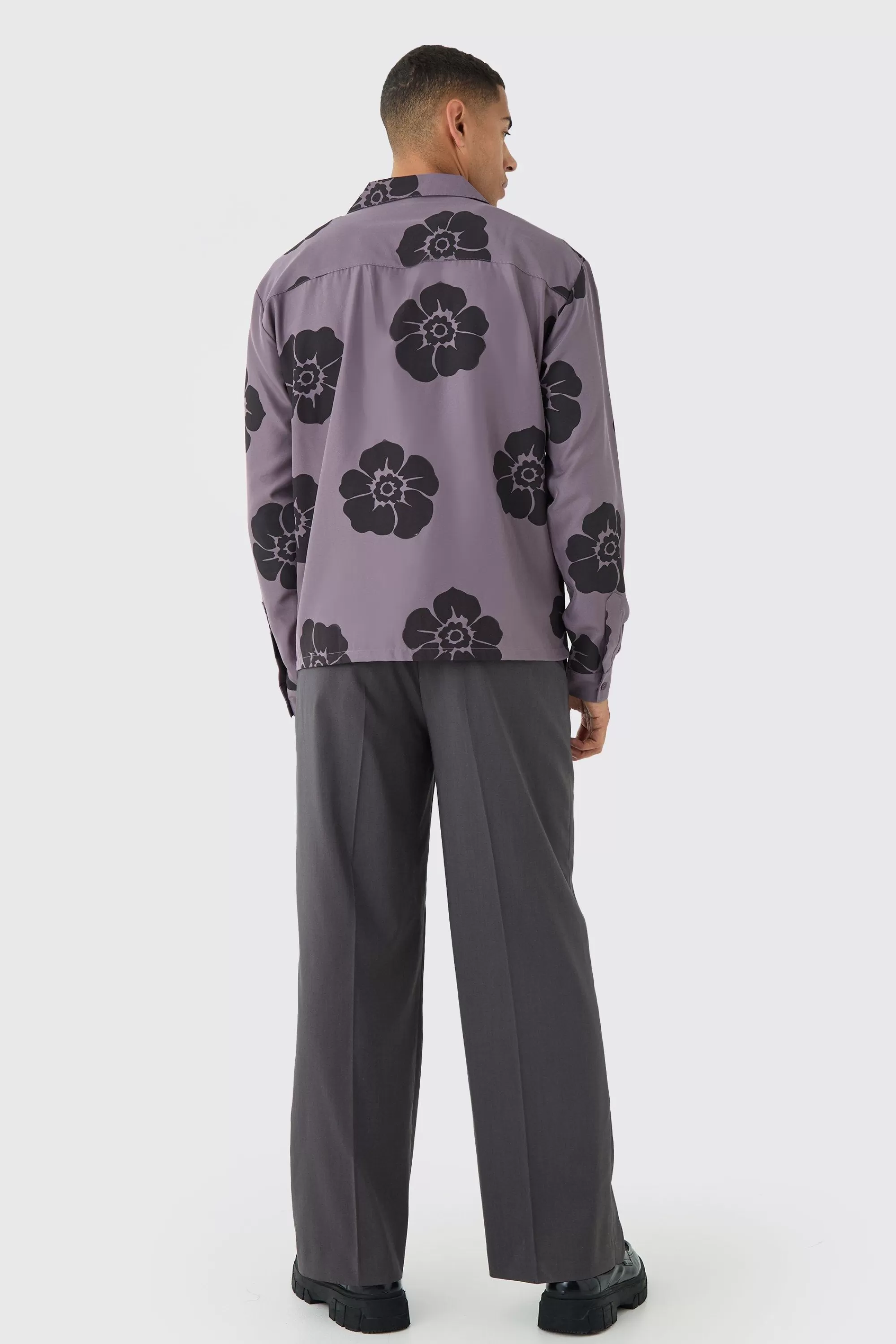boohooMAN Oversized Floral Print Soft Twill Long Sleeve Shirt | UK