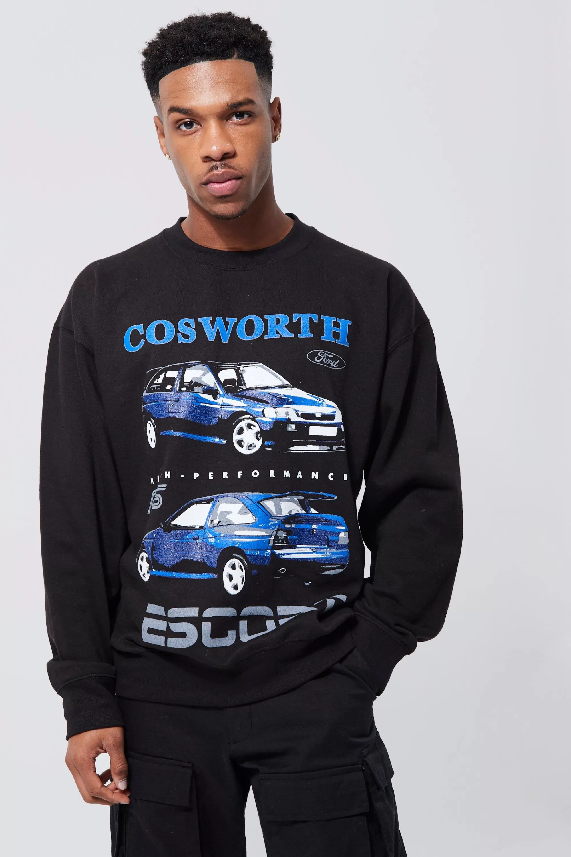 boohooMAN Oversized Ford Cosworth License Sweatshirt | UK