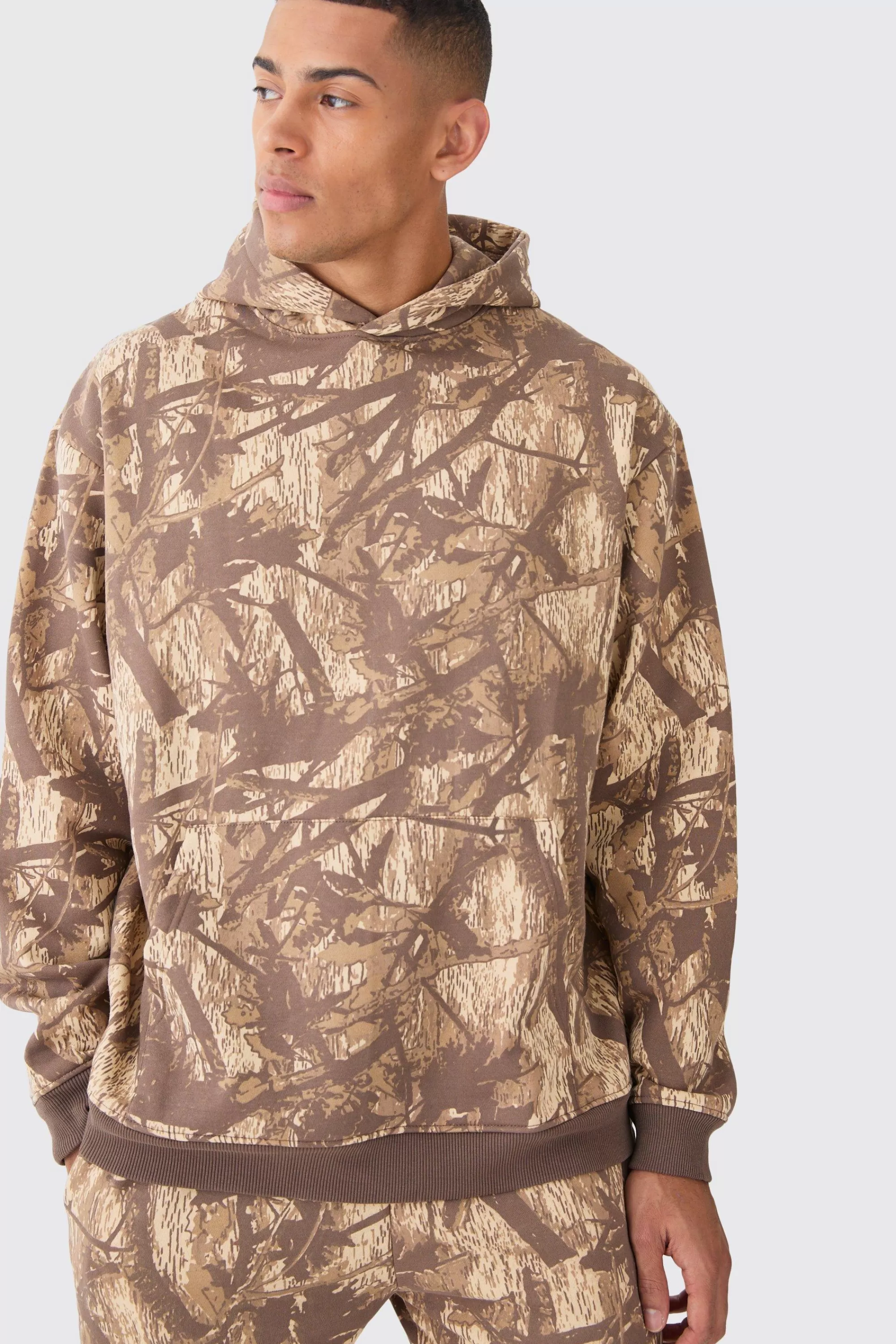 boohooMAN Oversized Forest Camo Hoodie | UK
