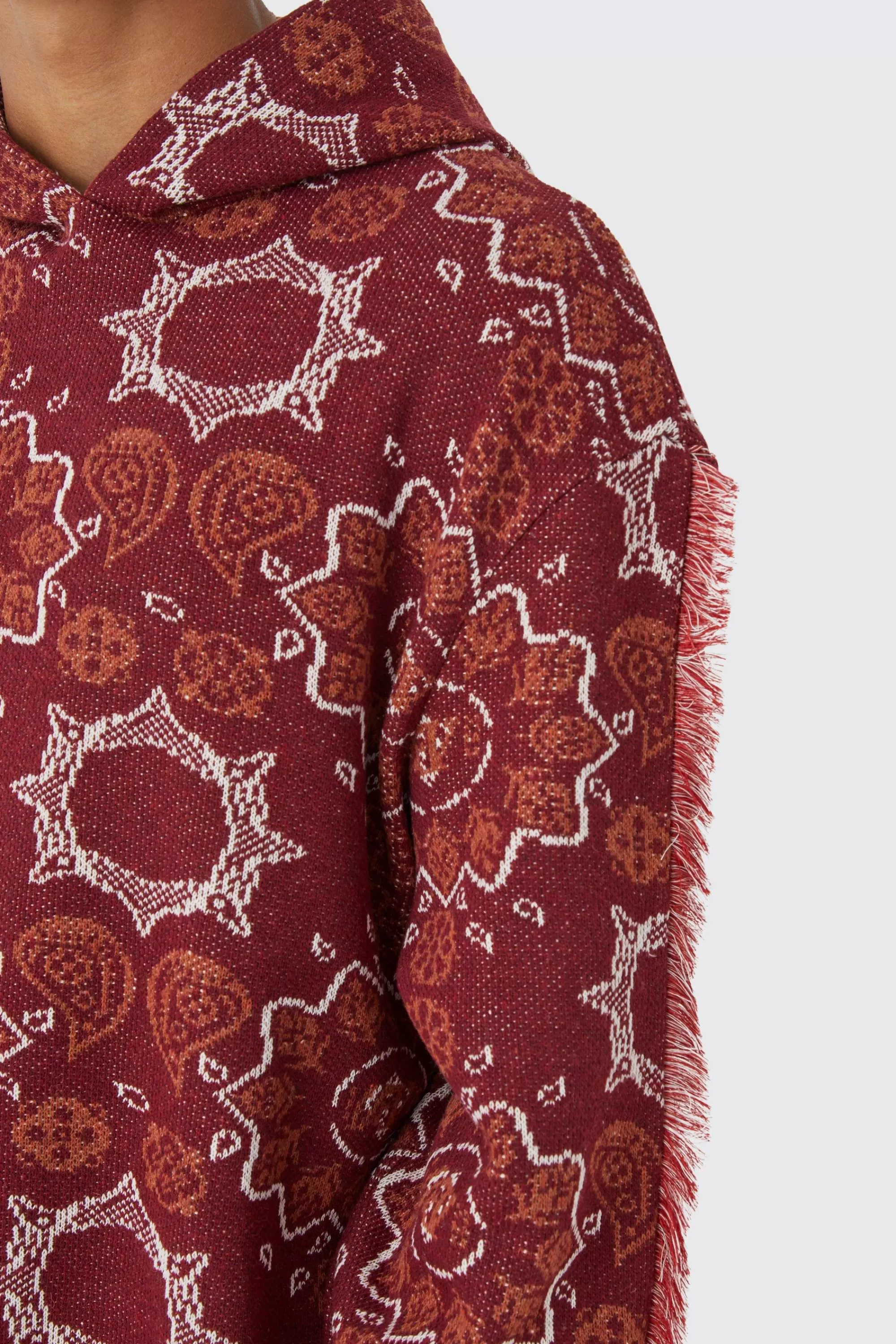 boohooMAN Oversized Fringed Heavyweight Jacquard Tapestry Hoodie | UK