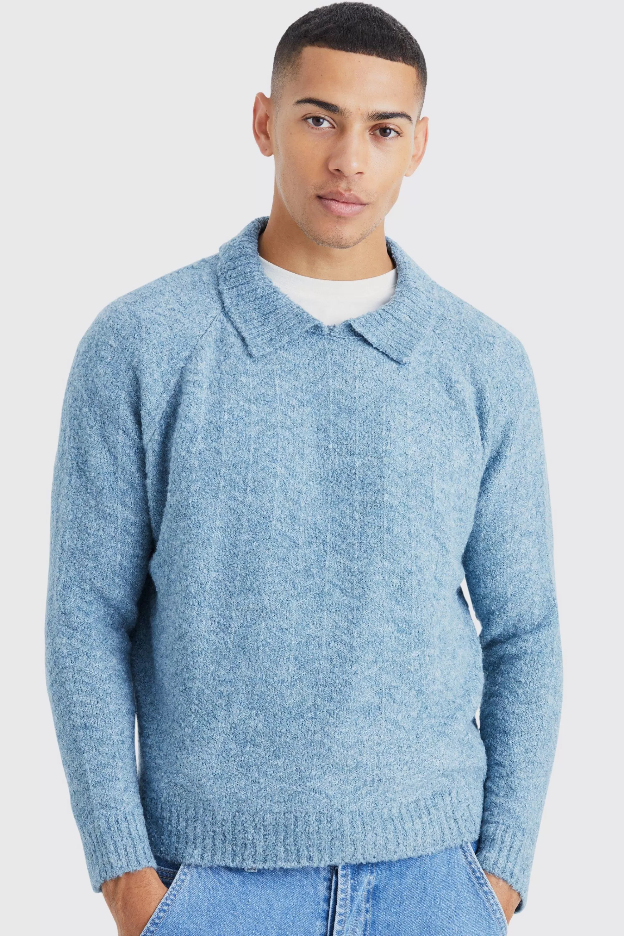 boohooMAN Oversized Funnel Neck Herringbone Knit Jumper | UK