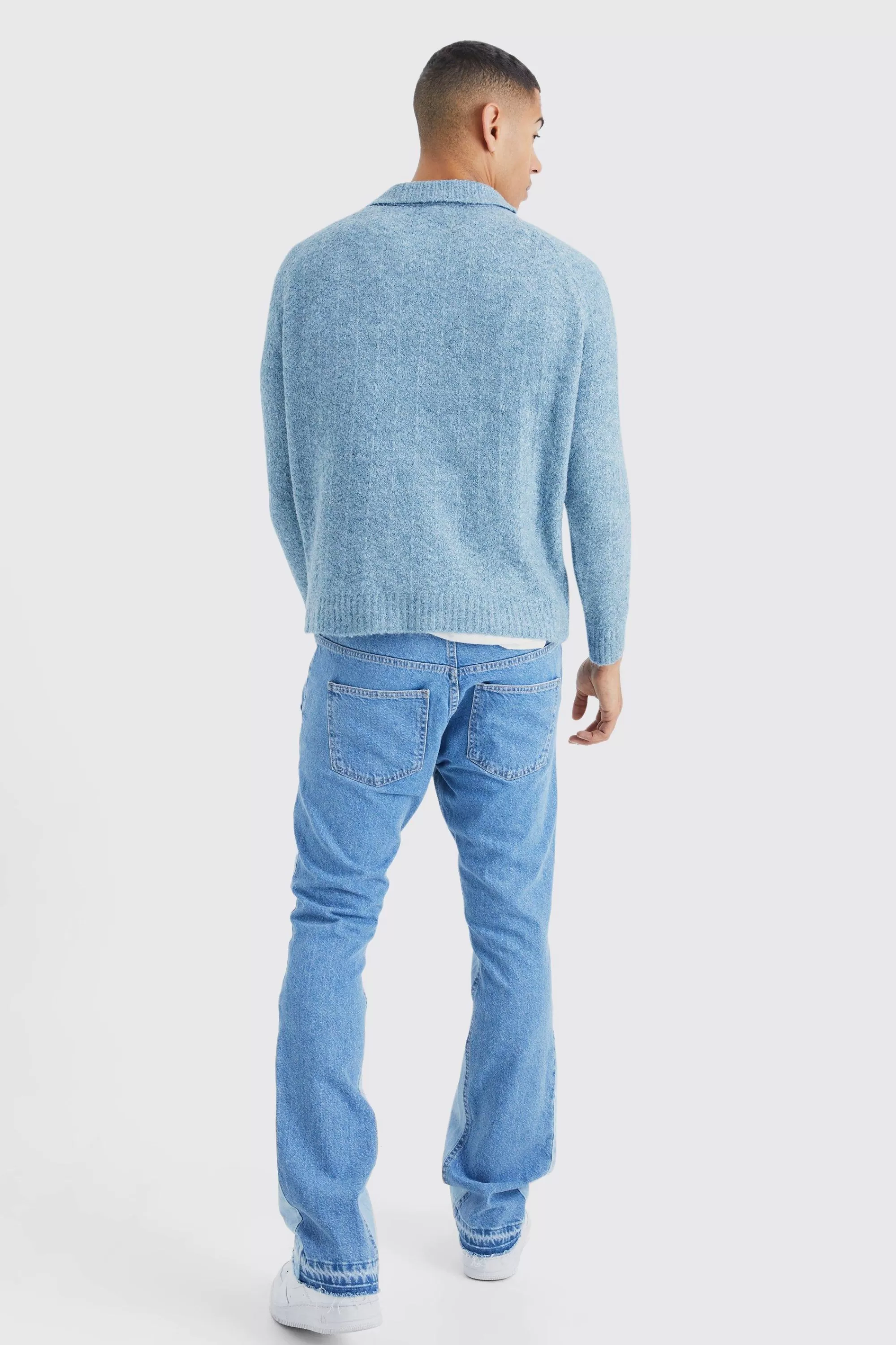 boohooMAN Oversized Funnel Neck Herringbone Knit Jumper | UK
