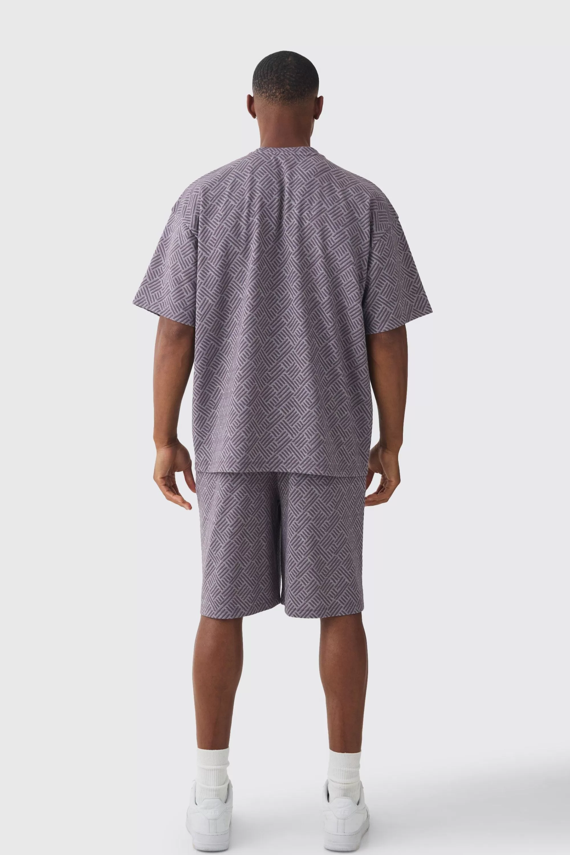 boohooMAN Oversized Geo Jacquard T-shirt & Short Set | UK