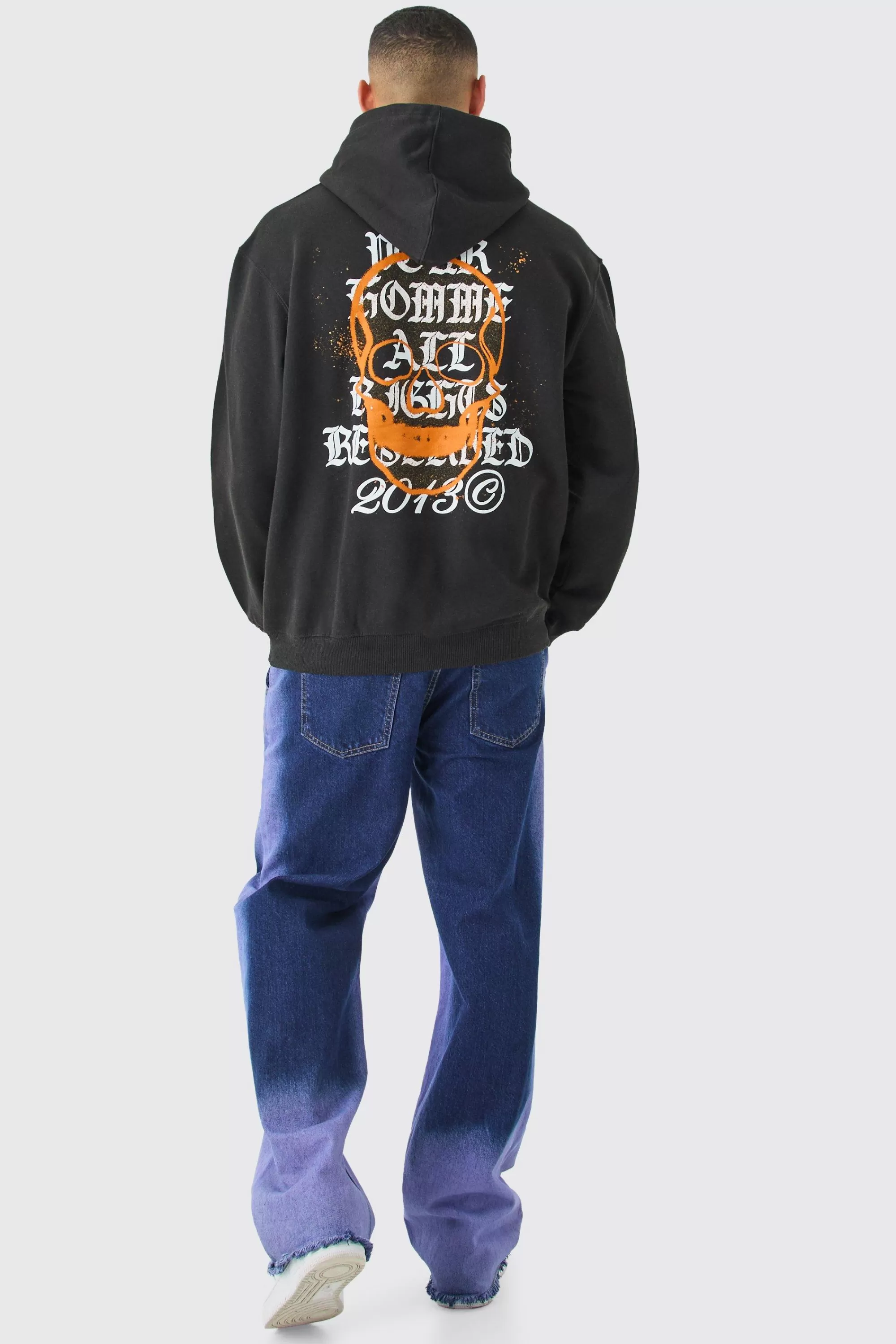 boohooMAN Oversized Gothic Graffiti Skull Hoodie | UK