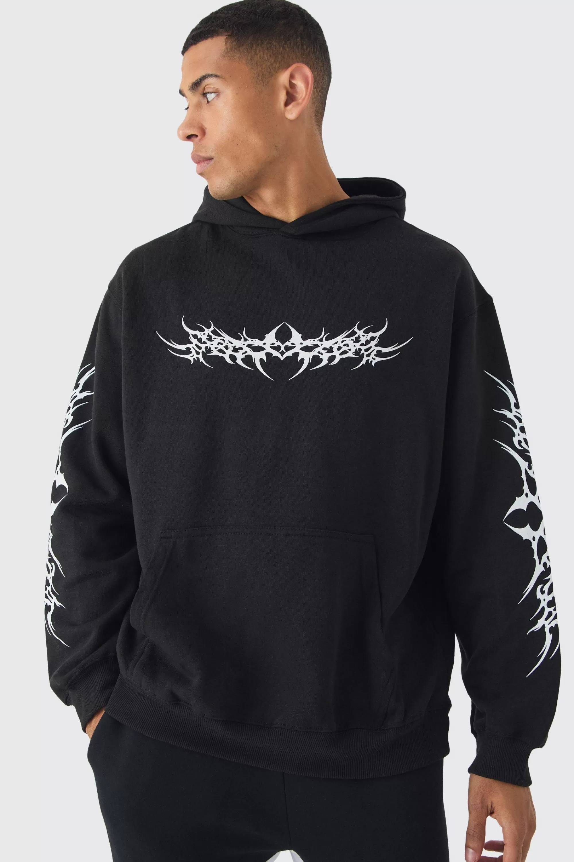 boohooMAN Oversized Gothic Print Hoodie | UK