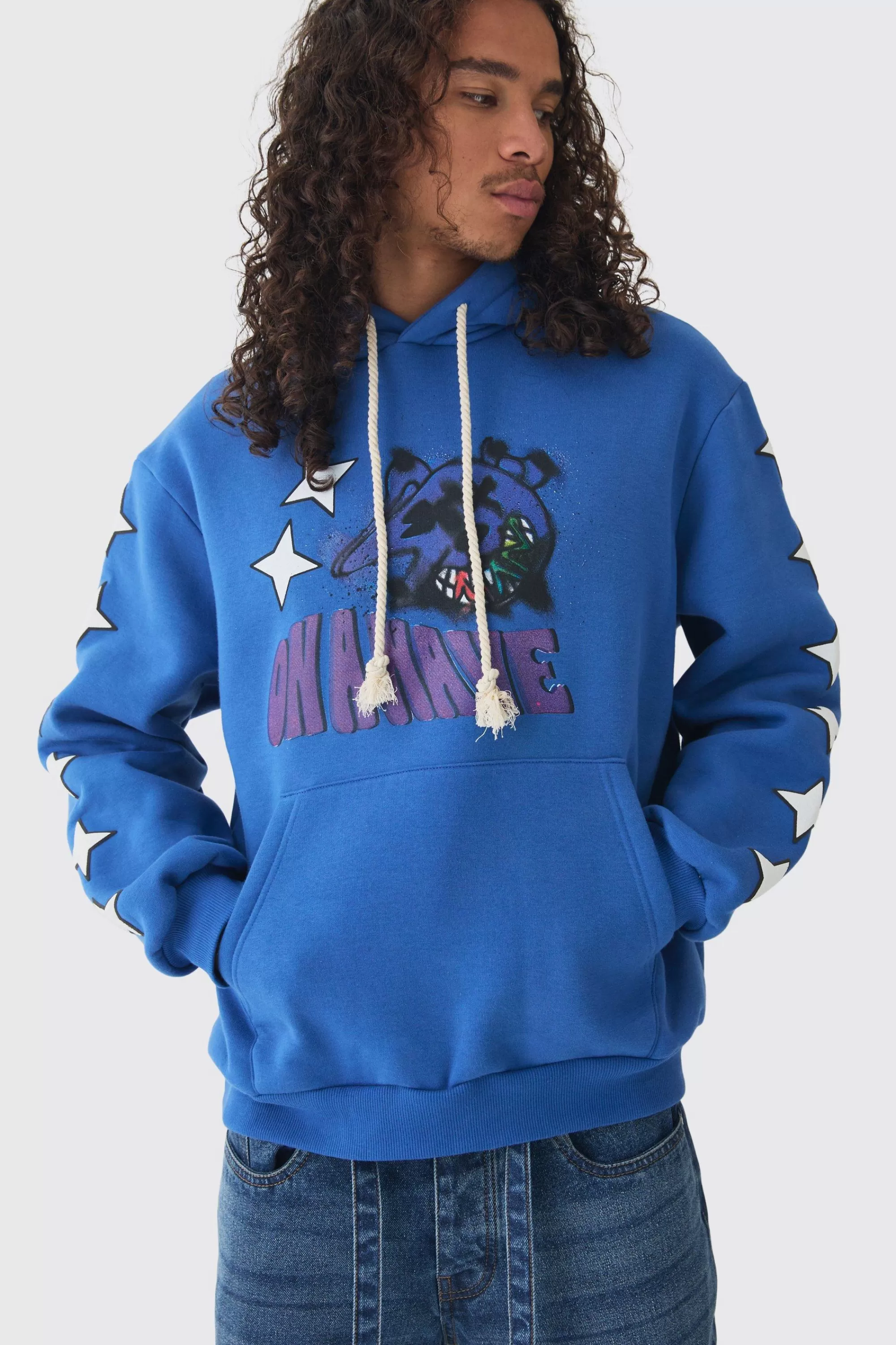 boohooMAN Oversized Graffiti Bear Print Hoodie | UK