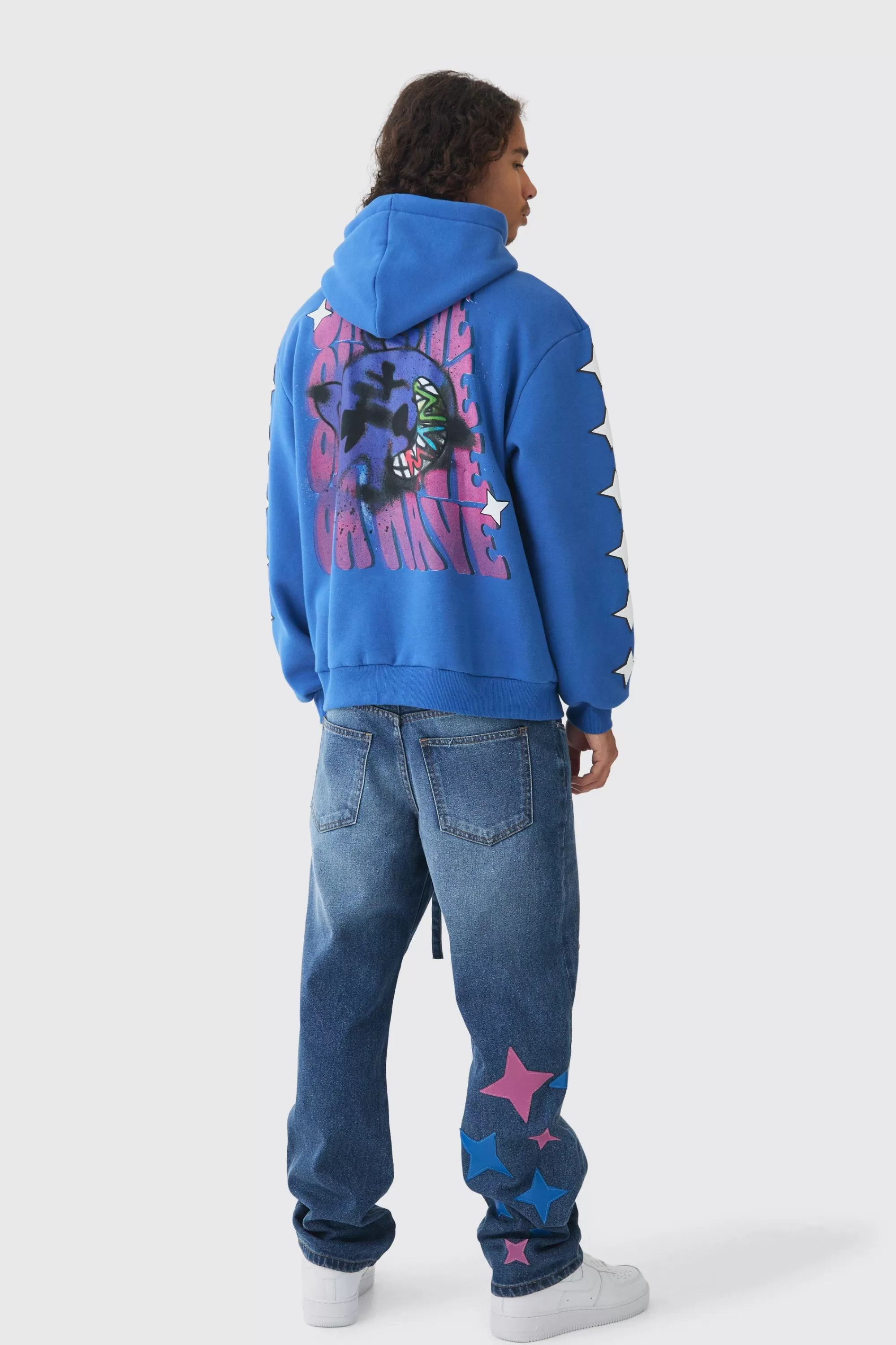 boohooMAN Oversized Graffiti Bear Print Hoodie | UK