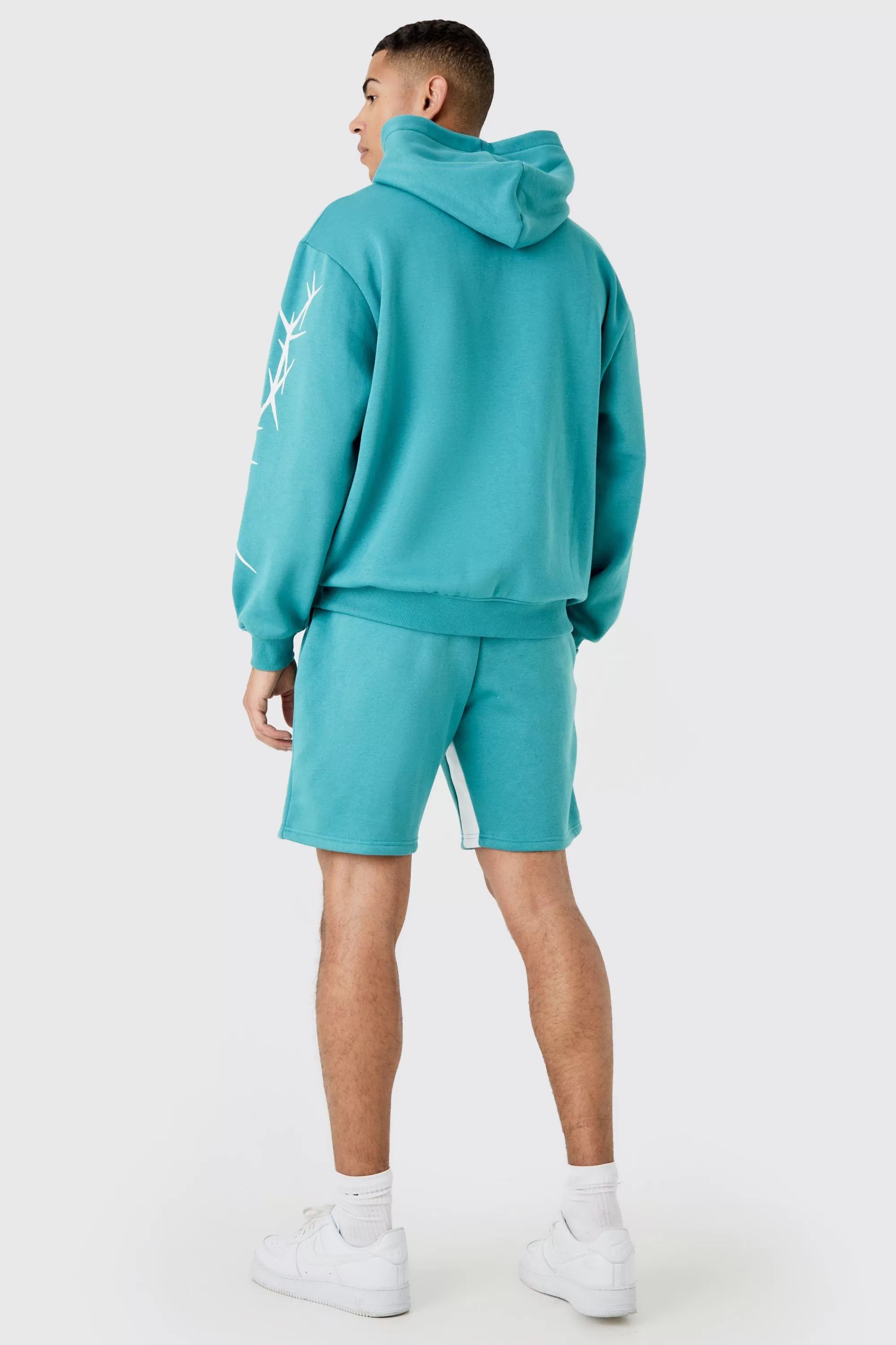 boohooMAN Oversized Graffiti Hoodie Short Tracksuit | UK