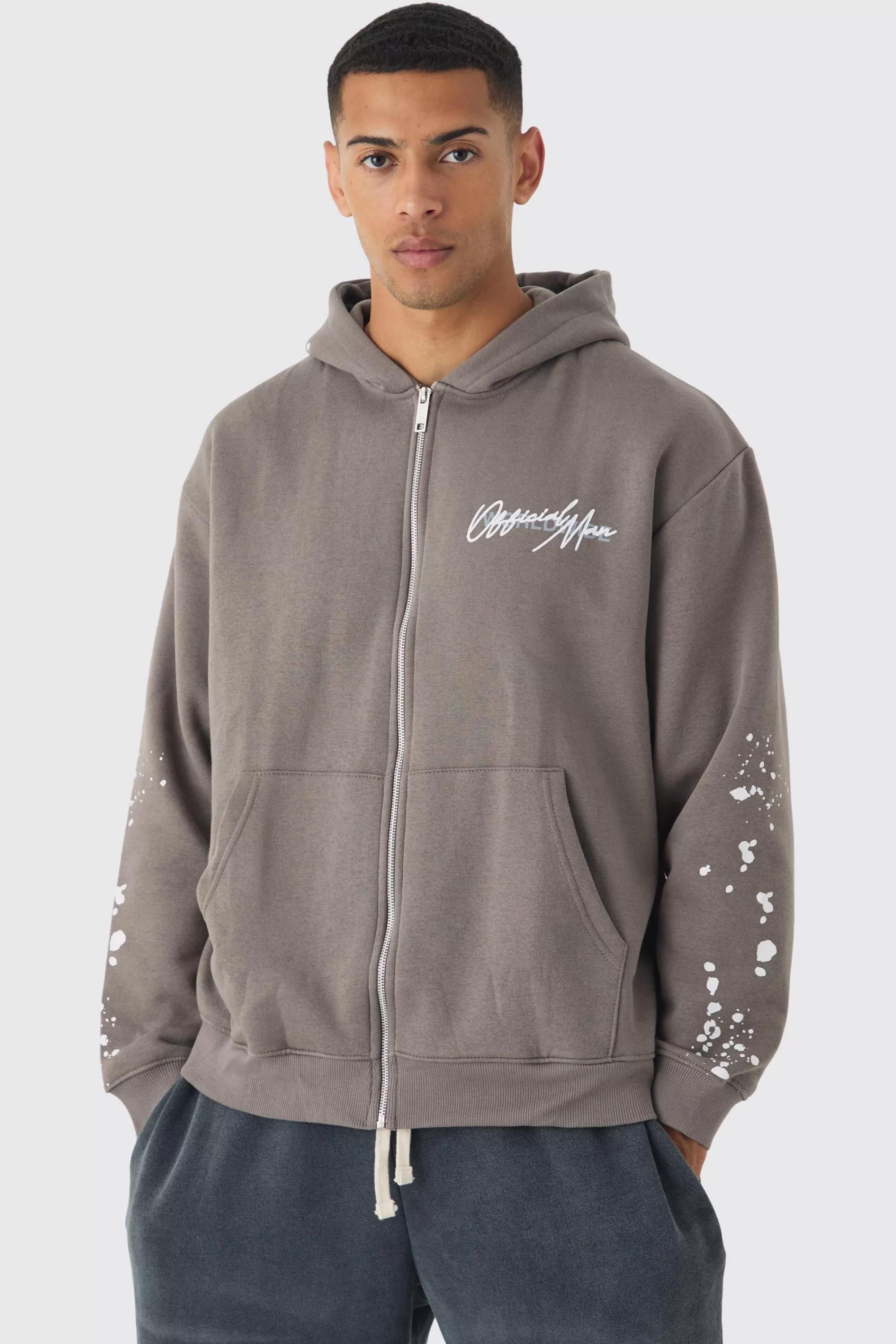 boohooMAN Oversized Graffiti Paint Splatter Hoodie | UK