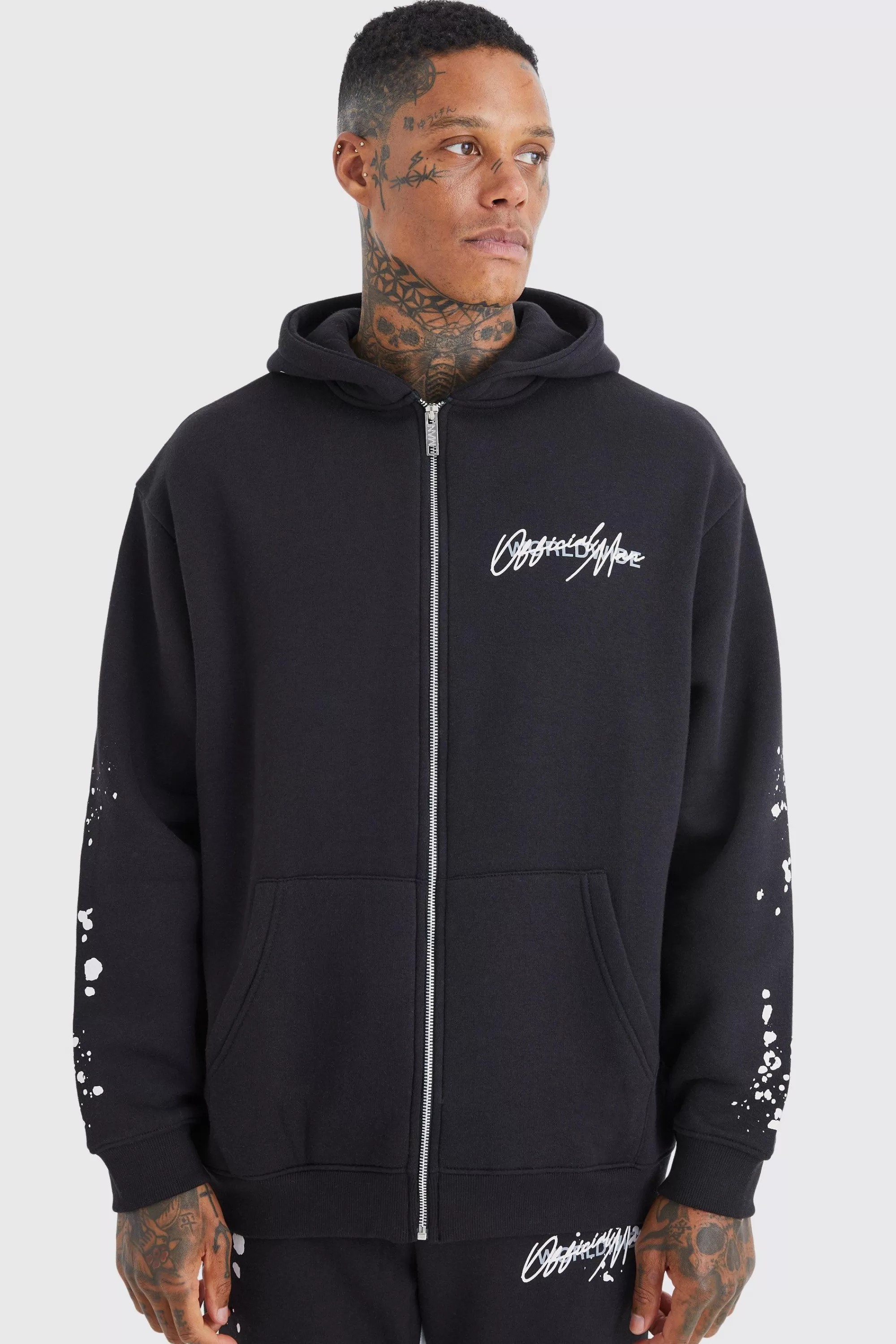 boohooMAN Oversized Graffiti Paint Splatter Hoodie | UK