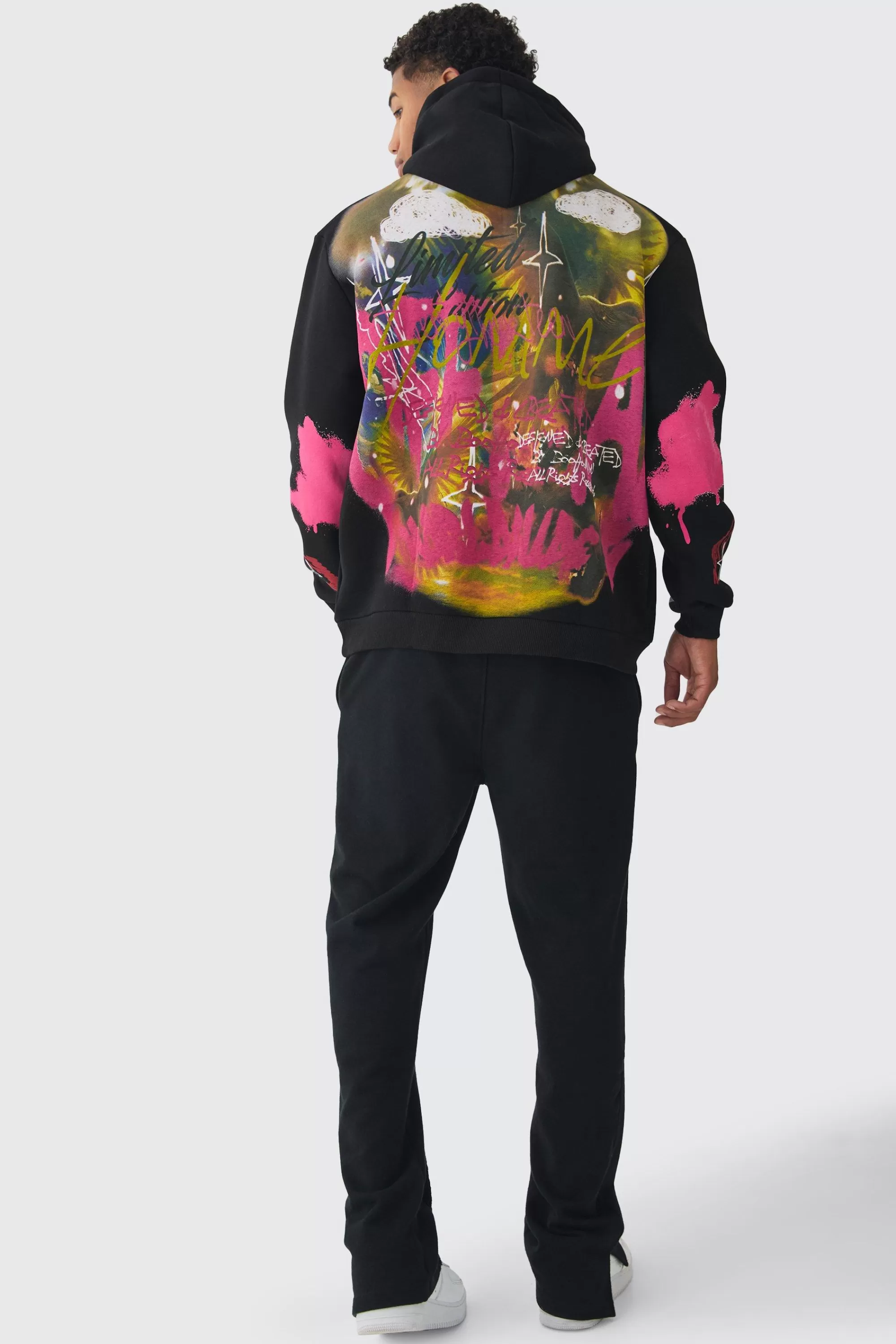 boohooMAN Oversized Graffiti Renaissance Over Seams Graphic Print Hoodie | UK
