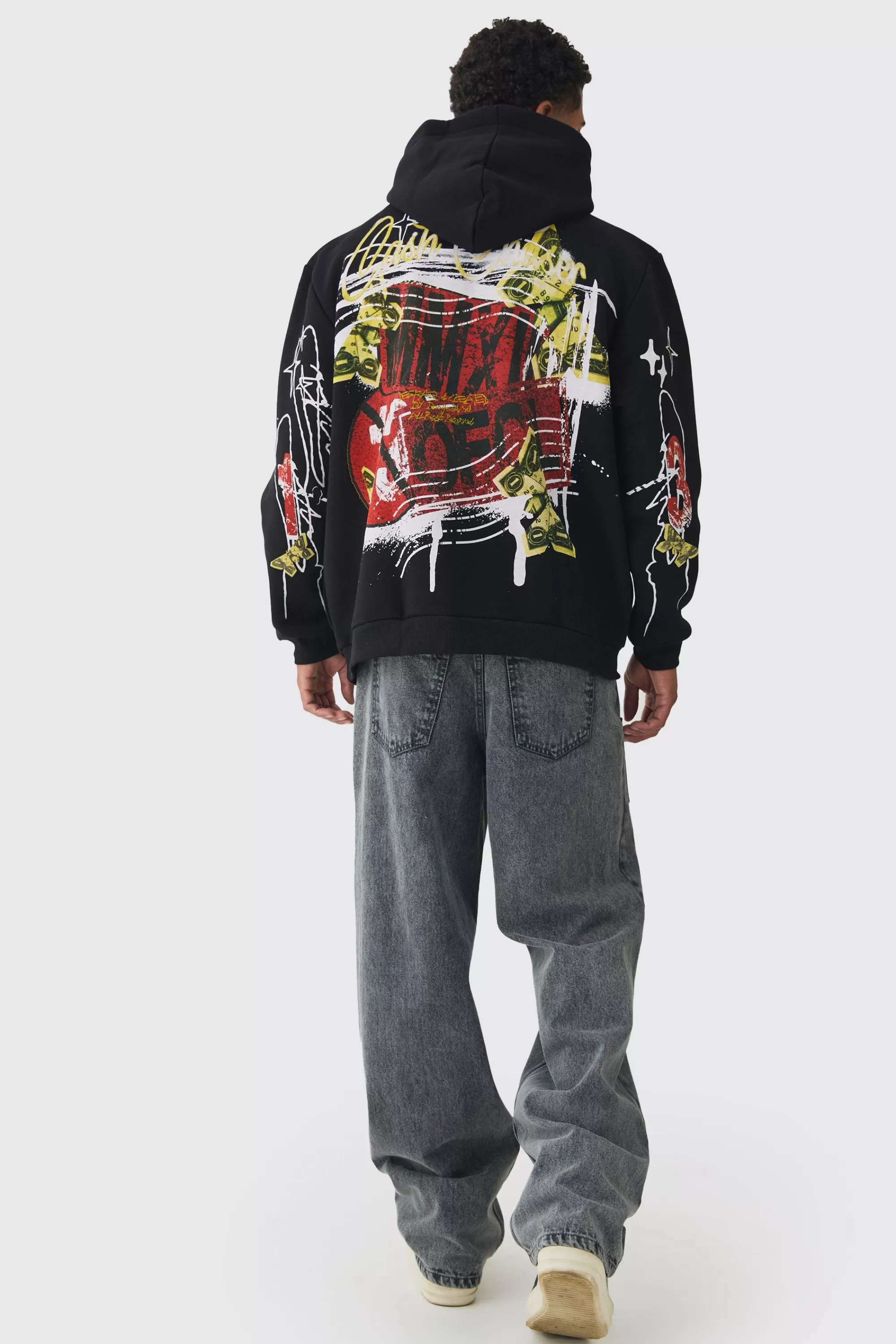 boohooMAN Oversized Graffiti Slogan Over Seams Graphic Print Hoodie | UK