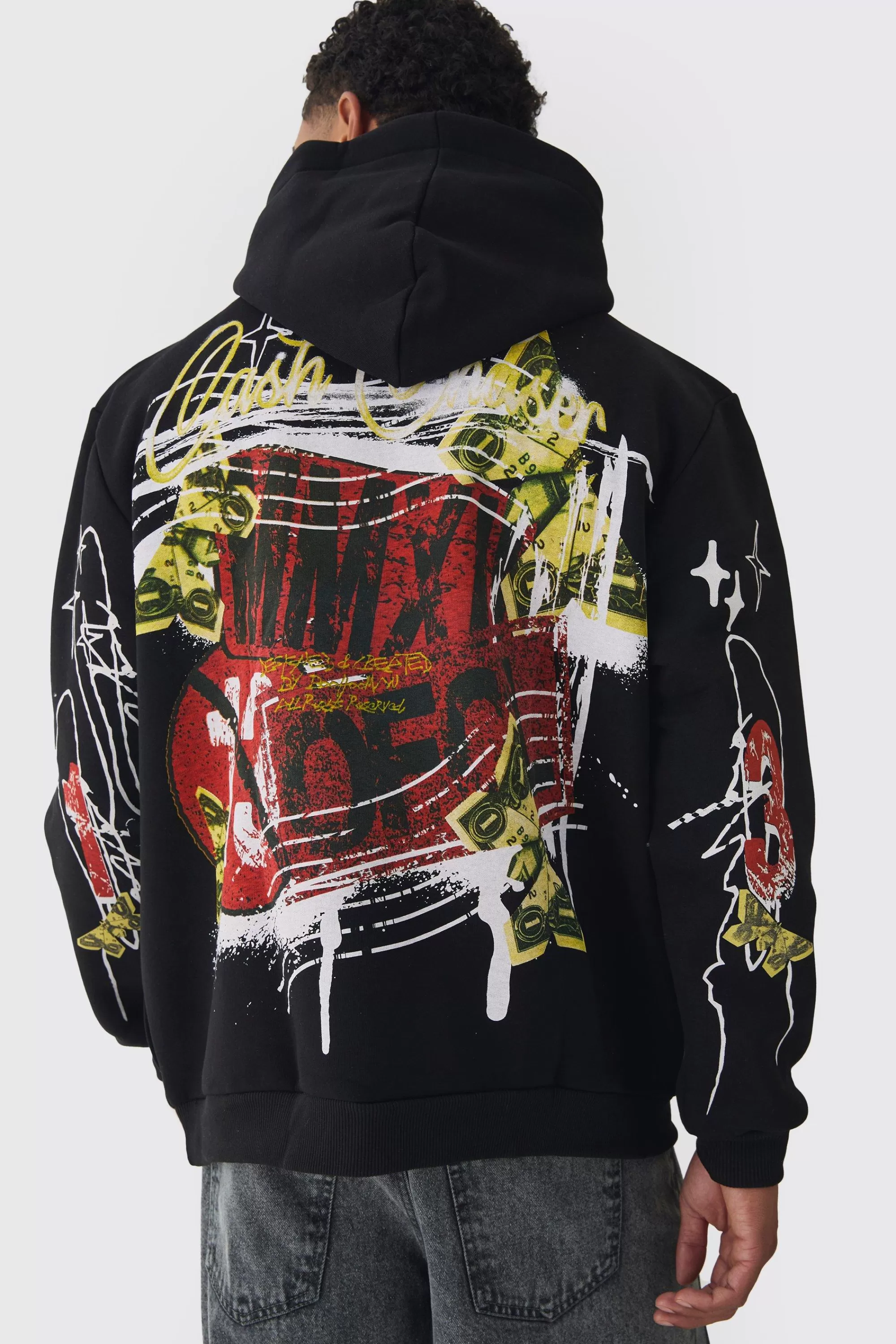 boohooMAN Oversized Graffiti Slogan Over Seams Graphic Print Hoodie | UK