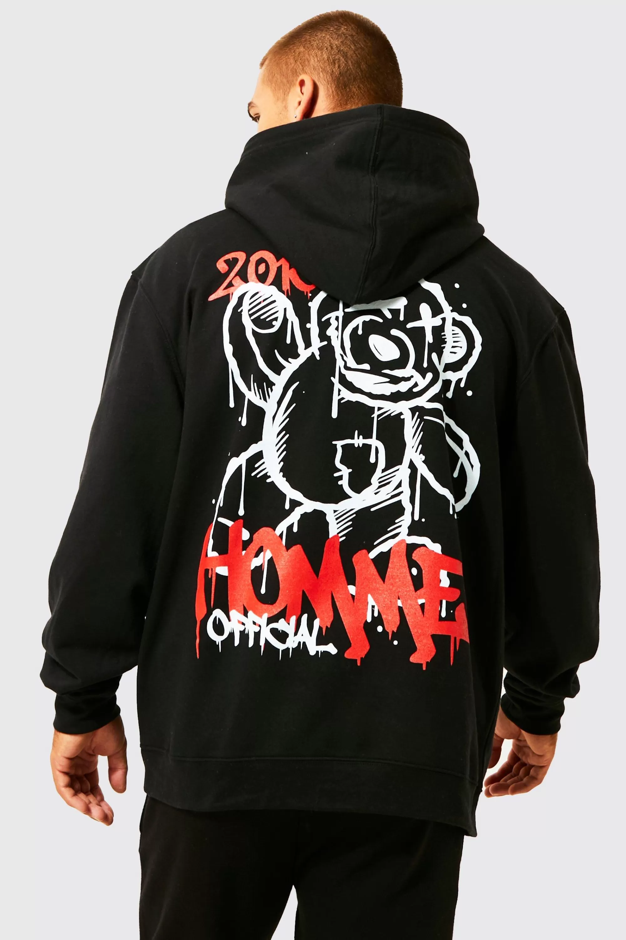 boohooMAN Oversized Graffiti Teddy Graphic Hoodie | UK