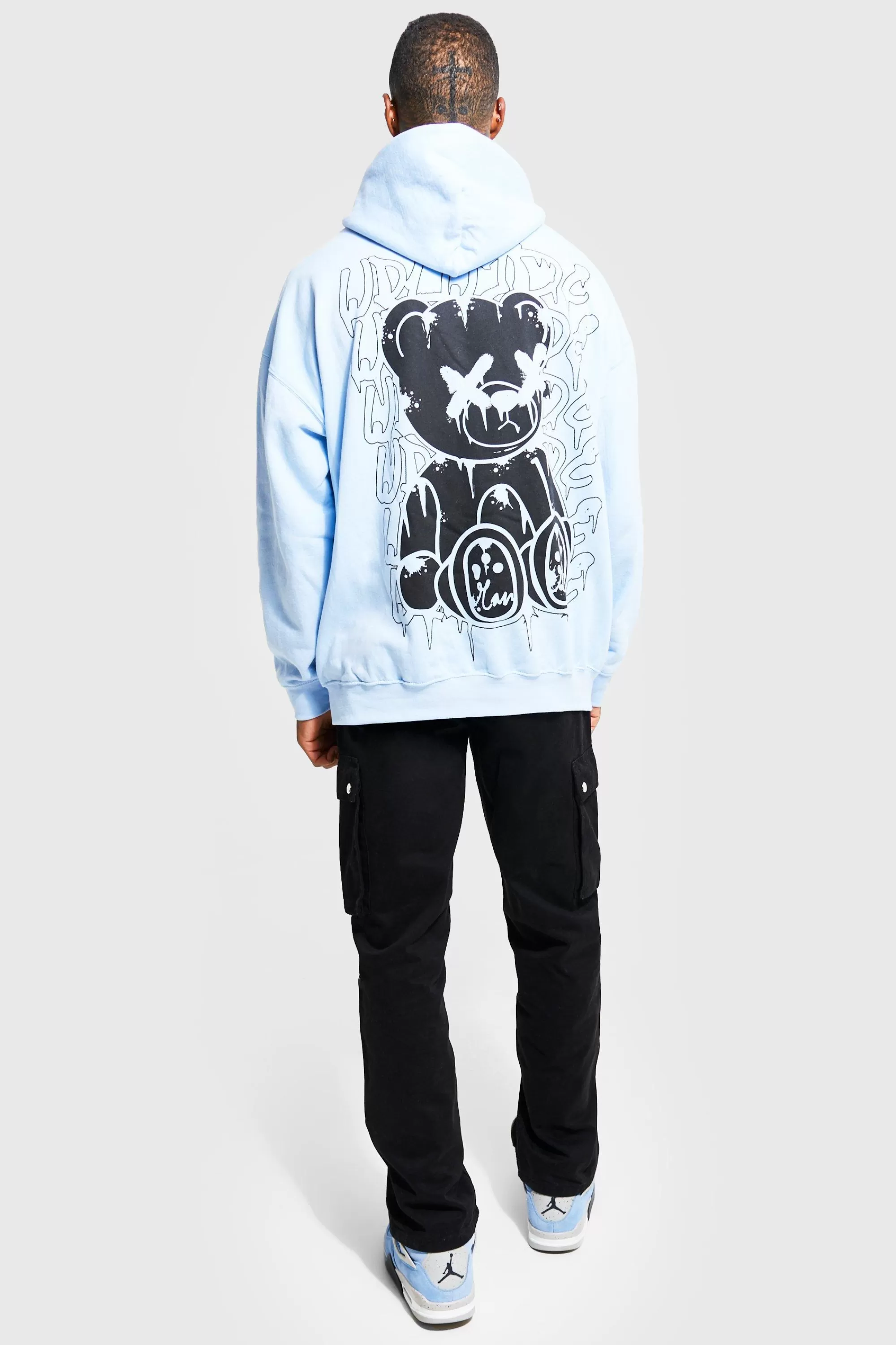 boohooMAN Oversized Graffiti Teddy Hoodie | UK