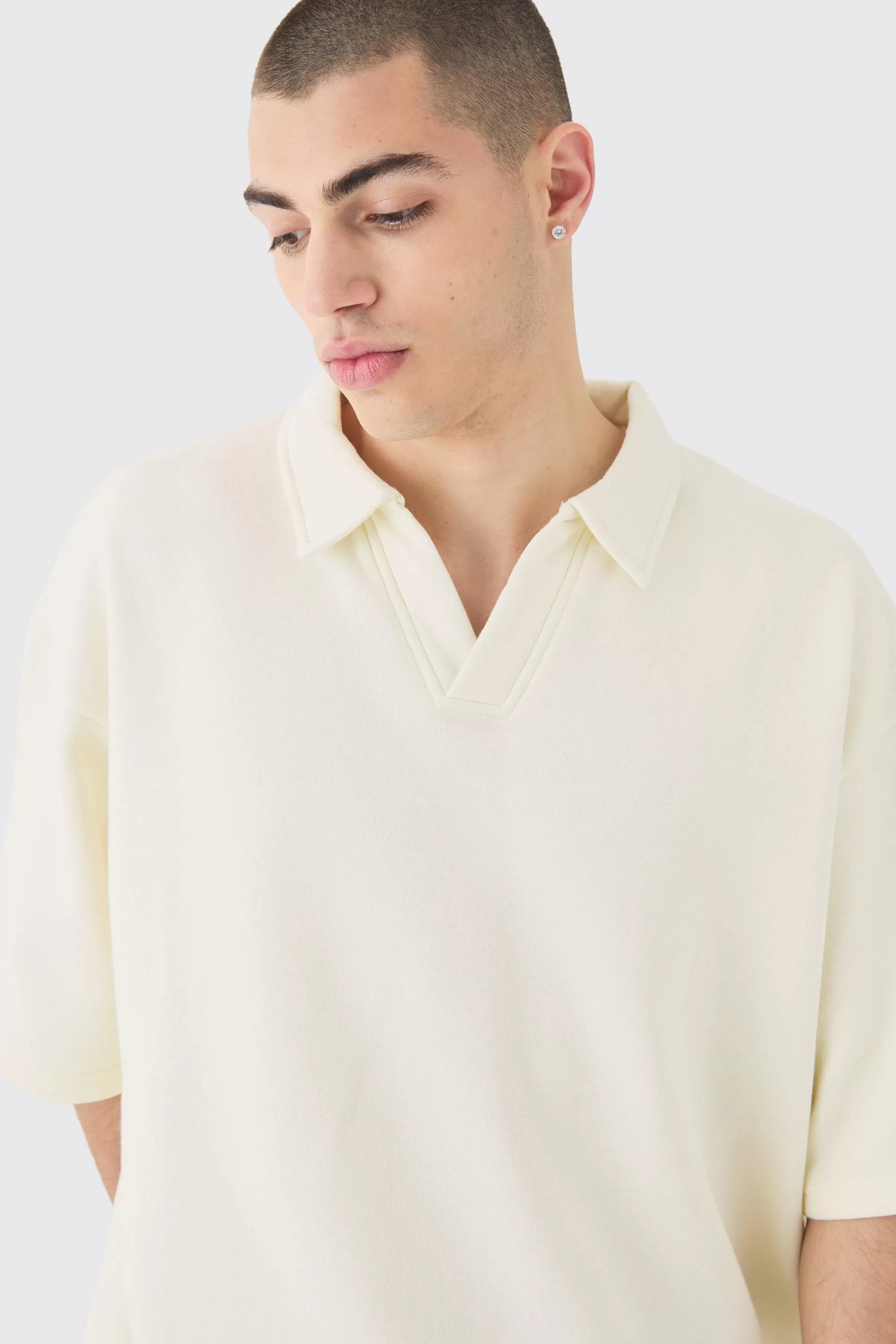 boohooMAN Oversized Half Sleeve Rugby Revere Sweatshirt | UK