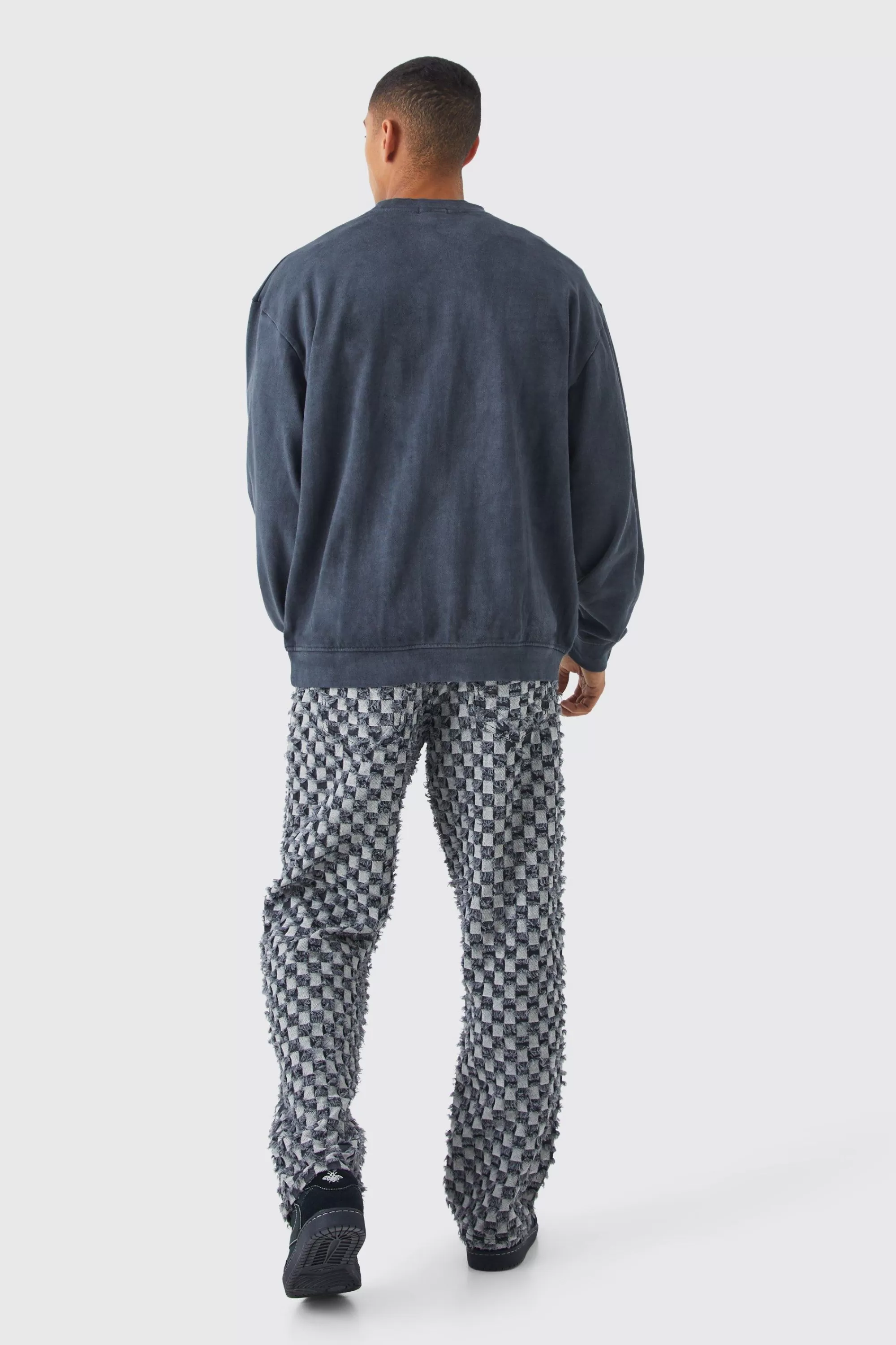 boohooMAN Oversized Heavy Washed Double Neck Sweatshirt | UK