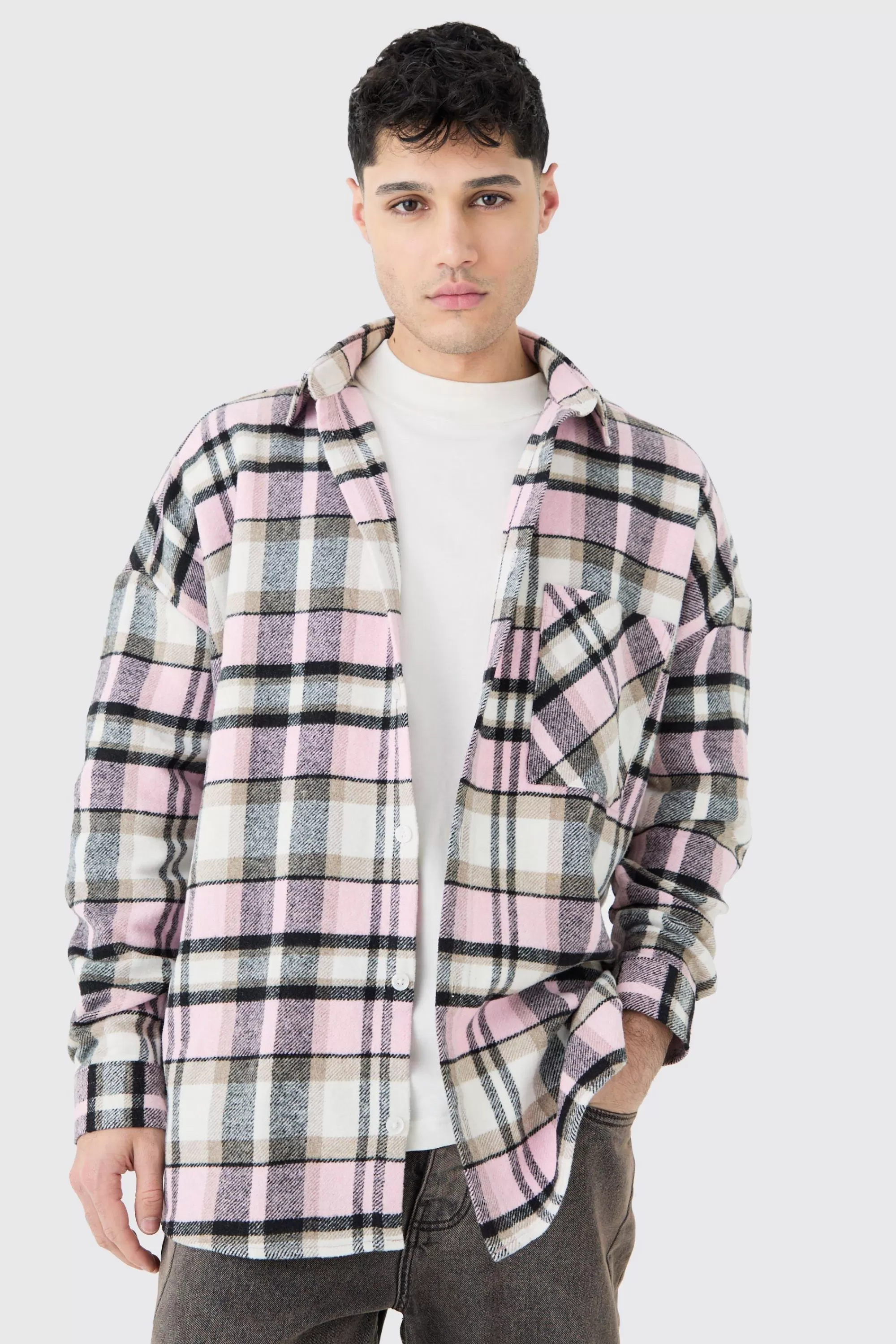 boohooMAN Oversized Heavy Weight Check Overshirt | UK