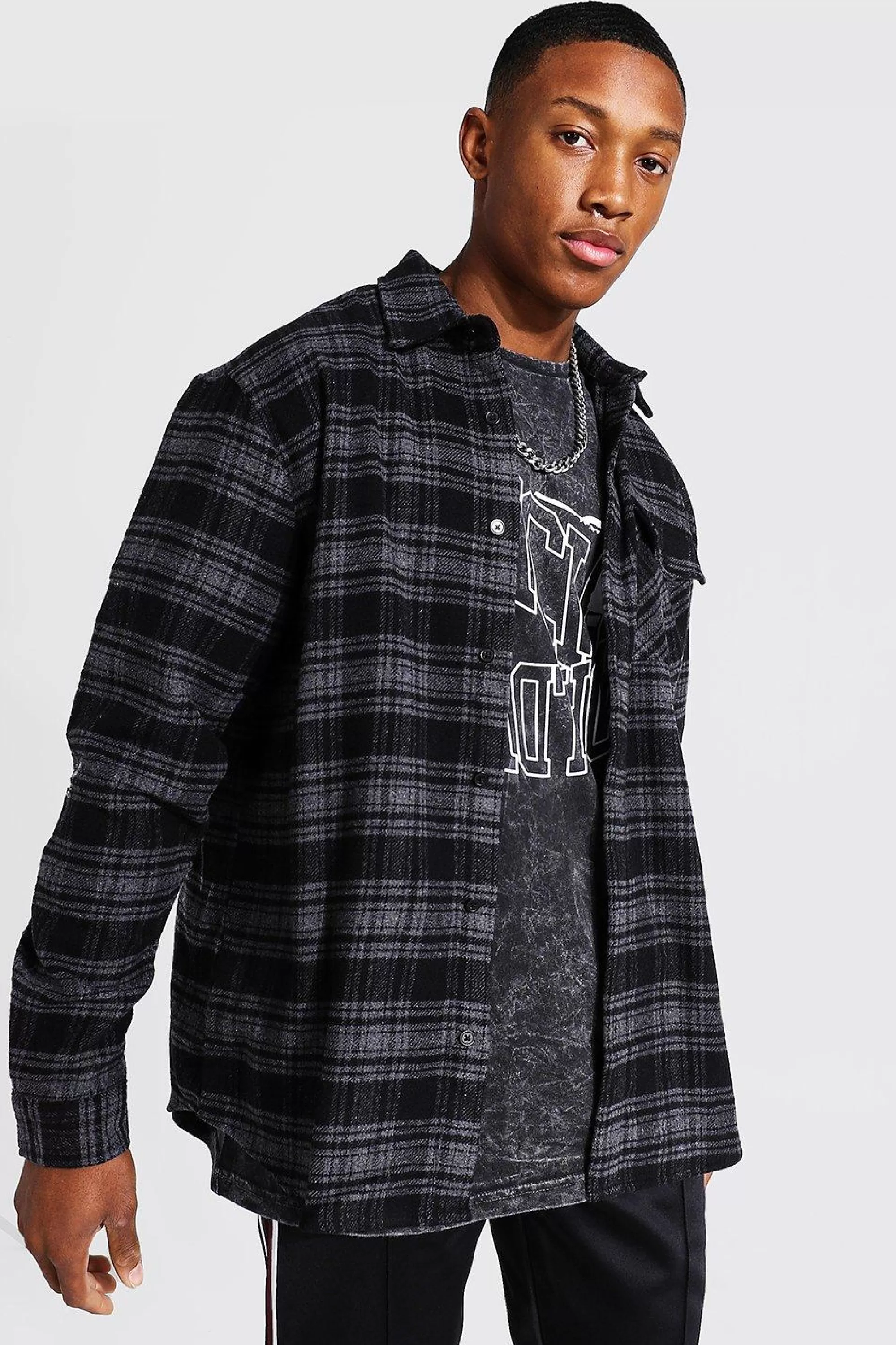 boohooMAN Oversized Heavy Weight Check Overshirt | UK