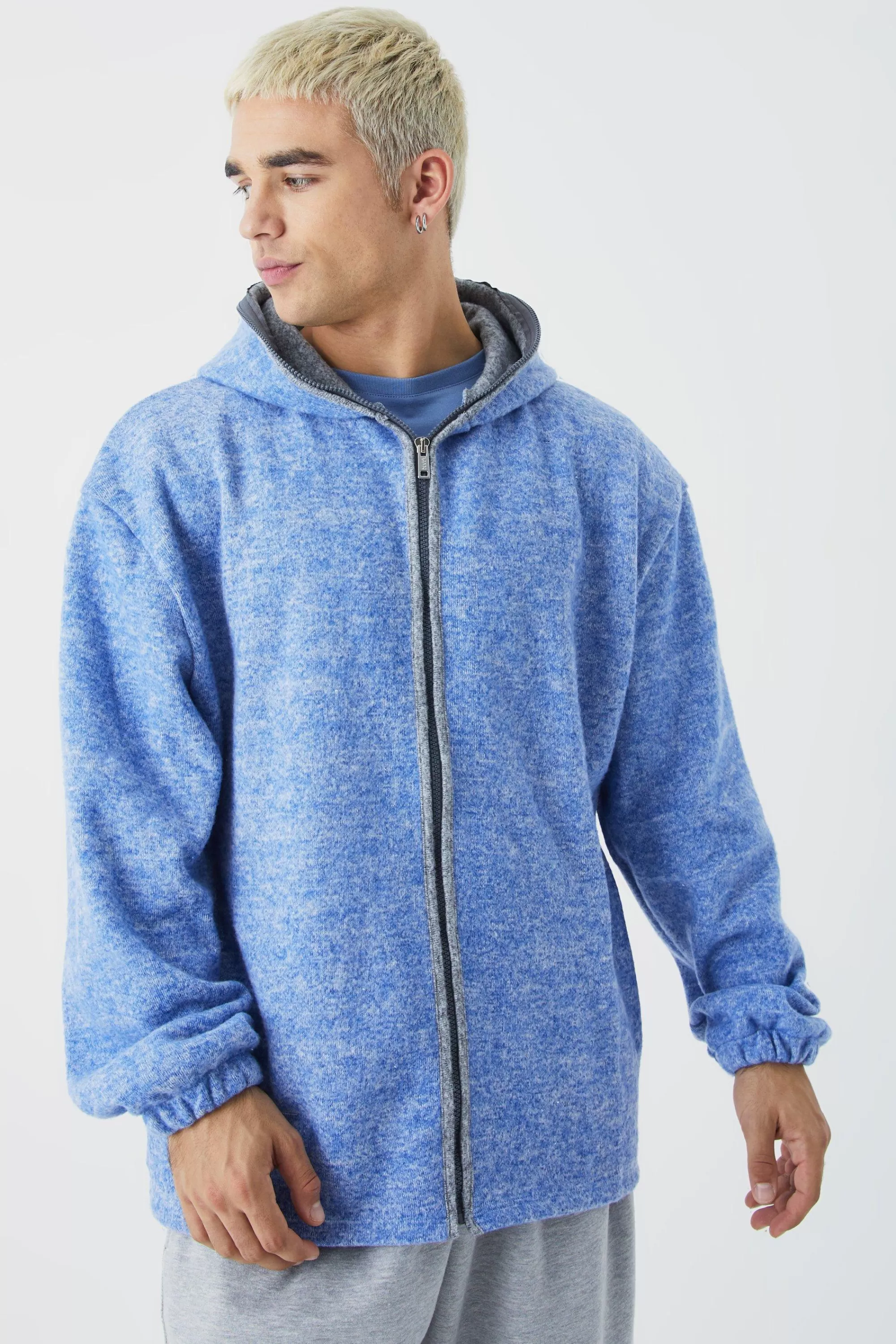 boohooMAN Oversized Heavyweight Brushed Zip Up Hoodie | UK