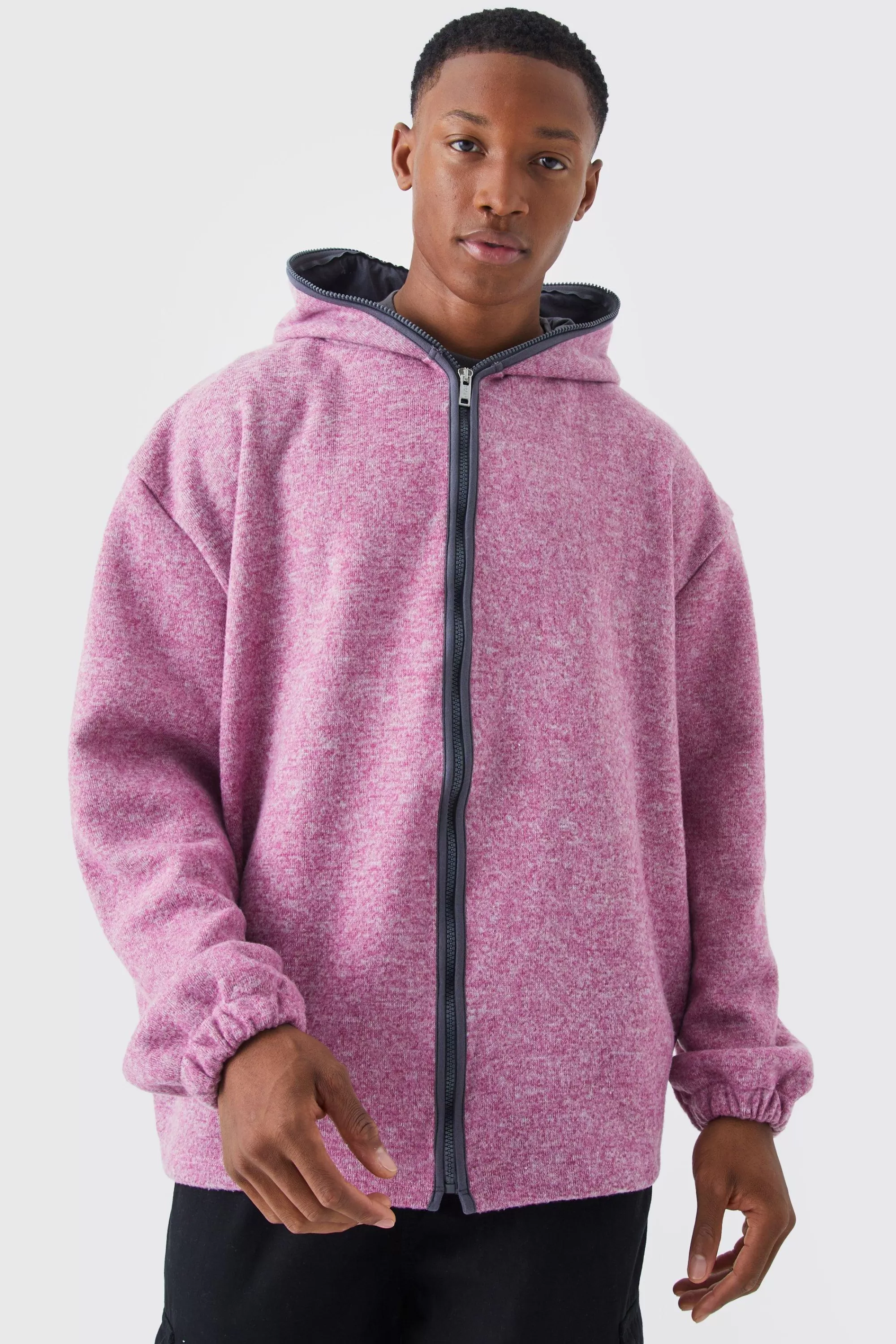 boohooMAN Oversized Heavyweight Brushed Zip Up Hoodie | UK