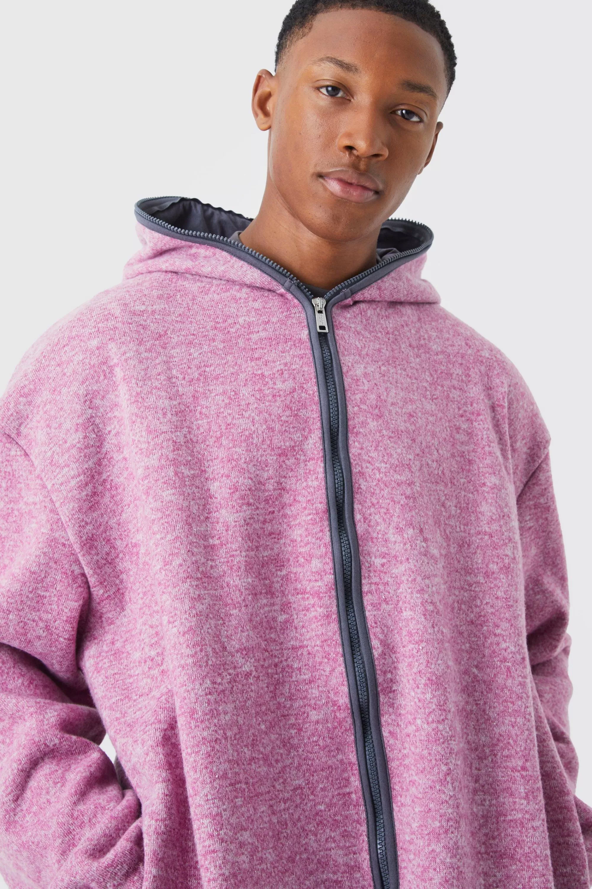 boohooMAN Oversized Heavyweight Brushed Zip Up Hoodie | UK