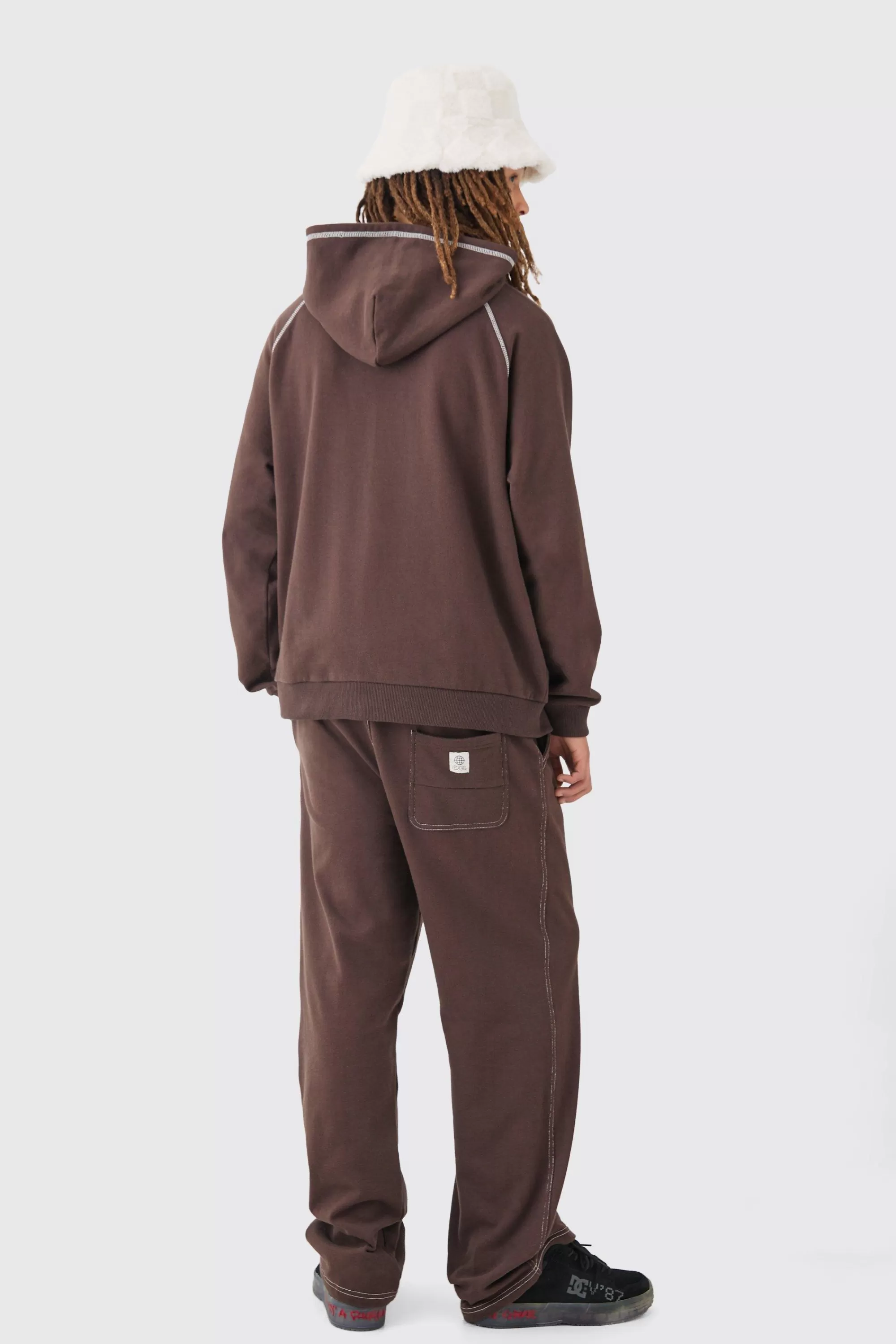 boohooMAN Oversized Heavyweight Contrast Stitch OFCL Applique Zip Thru Hoodie | UK