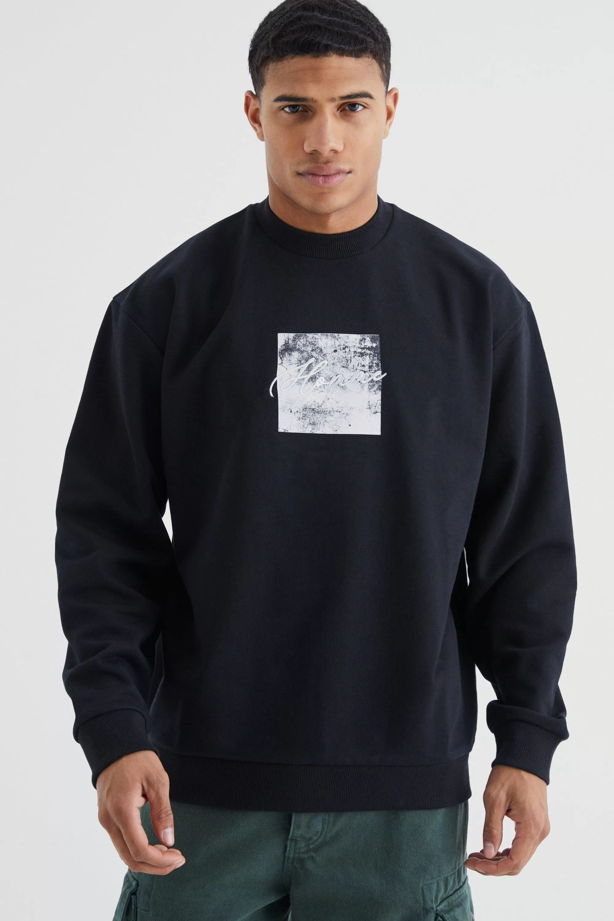 boohooMAN Oversized Heavyweight Homme Embroidered Sweatshirt | UK
