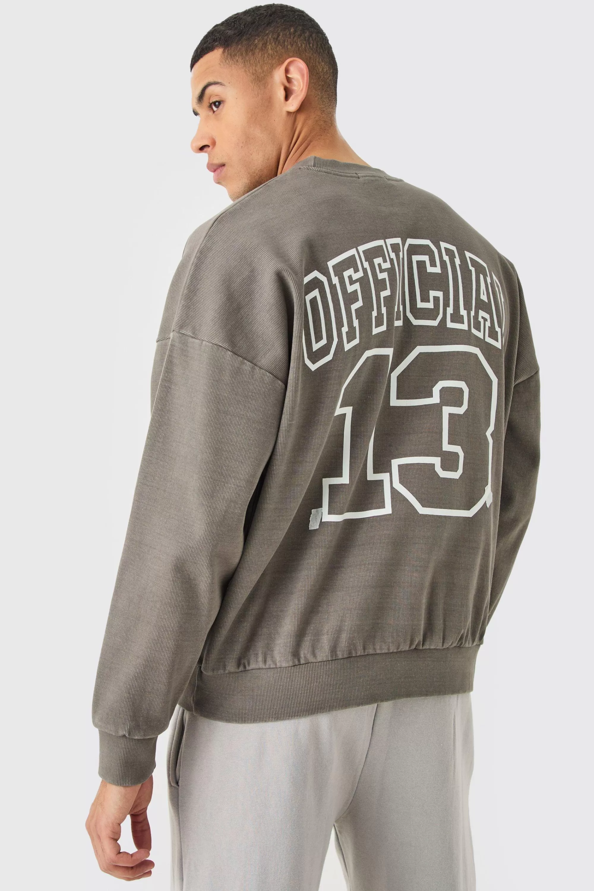 boohooMAN Oversized Heavyweight Ribbed Washed Drop Shoulder Sweatshirt | UK