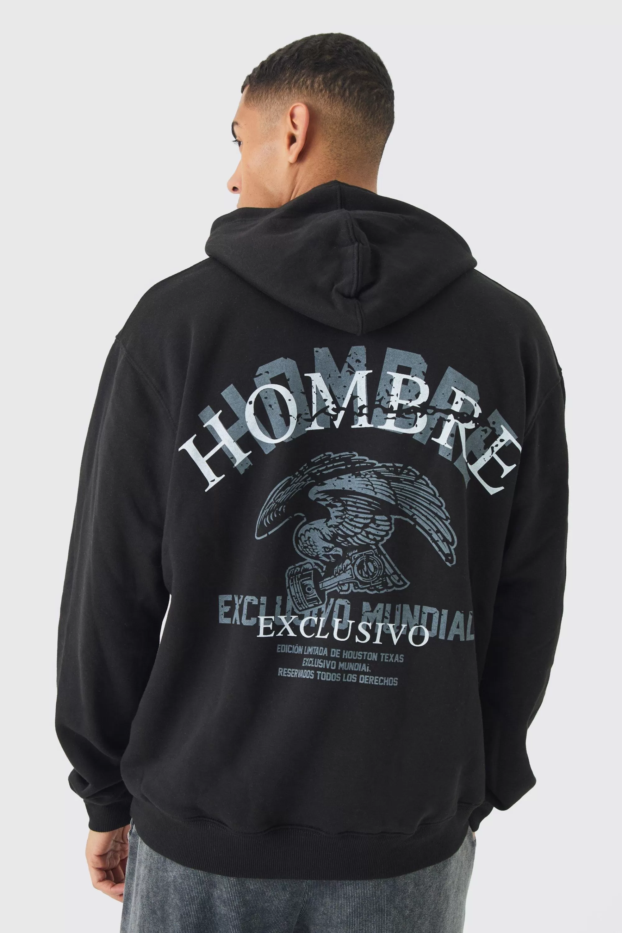 boohooMAN Oversized Hombre Eagle Printed Hoodie | UK