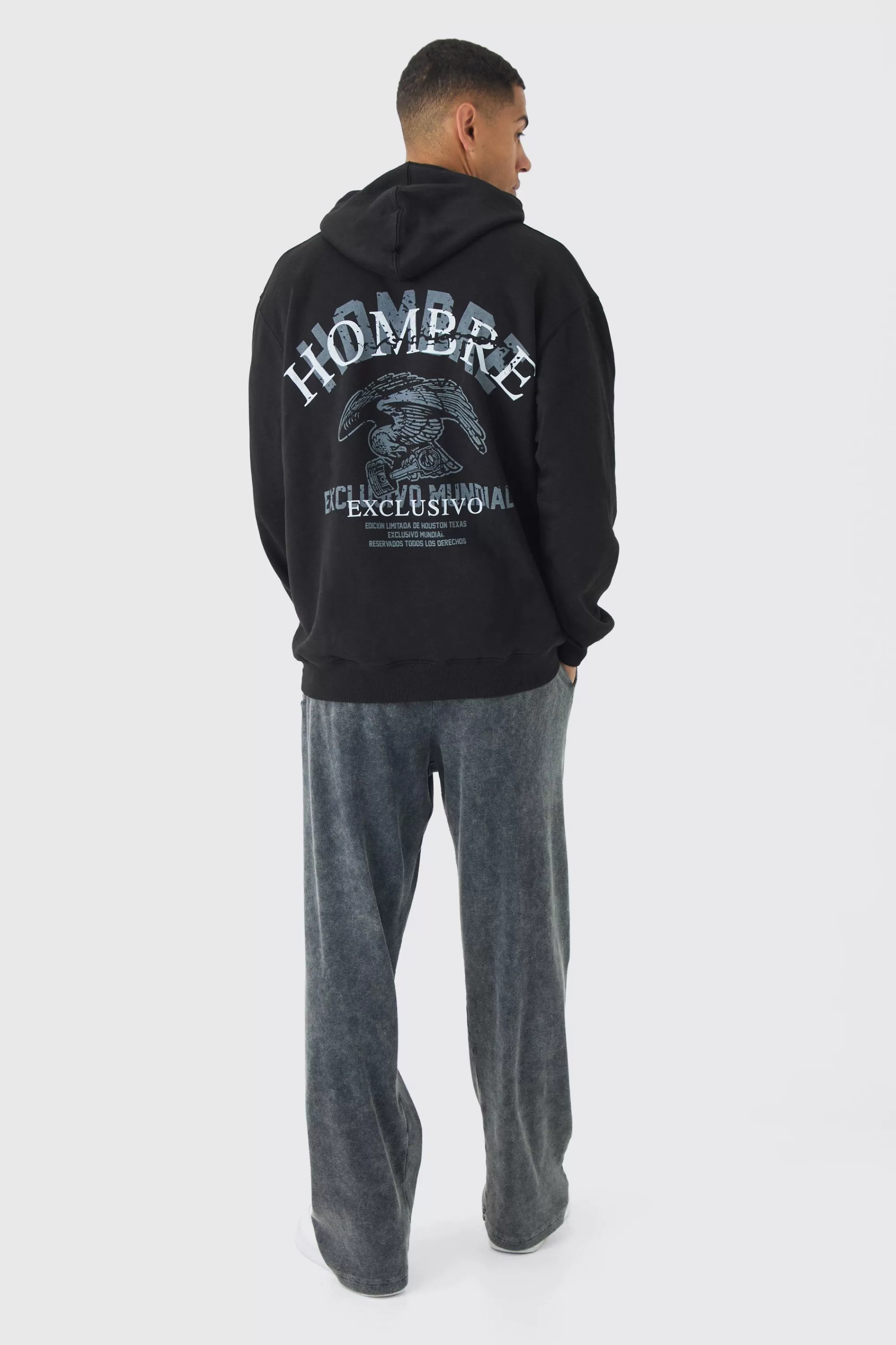 boohooMAN Oversized Hombre Eagle Printed Hoodie | UK