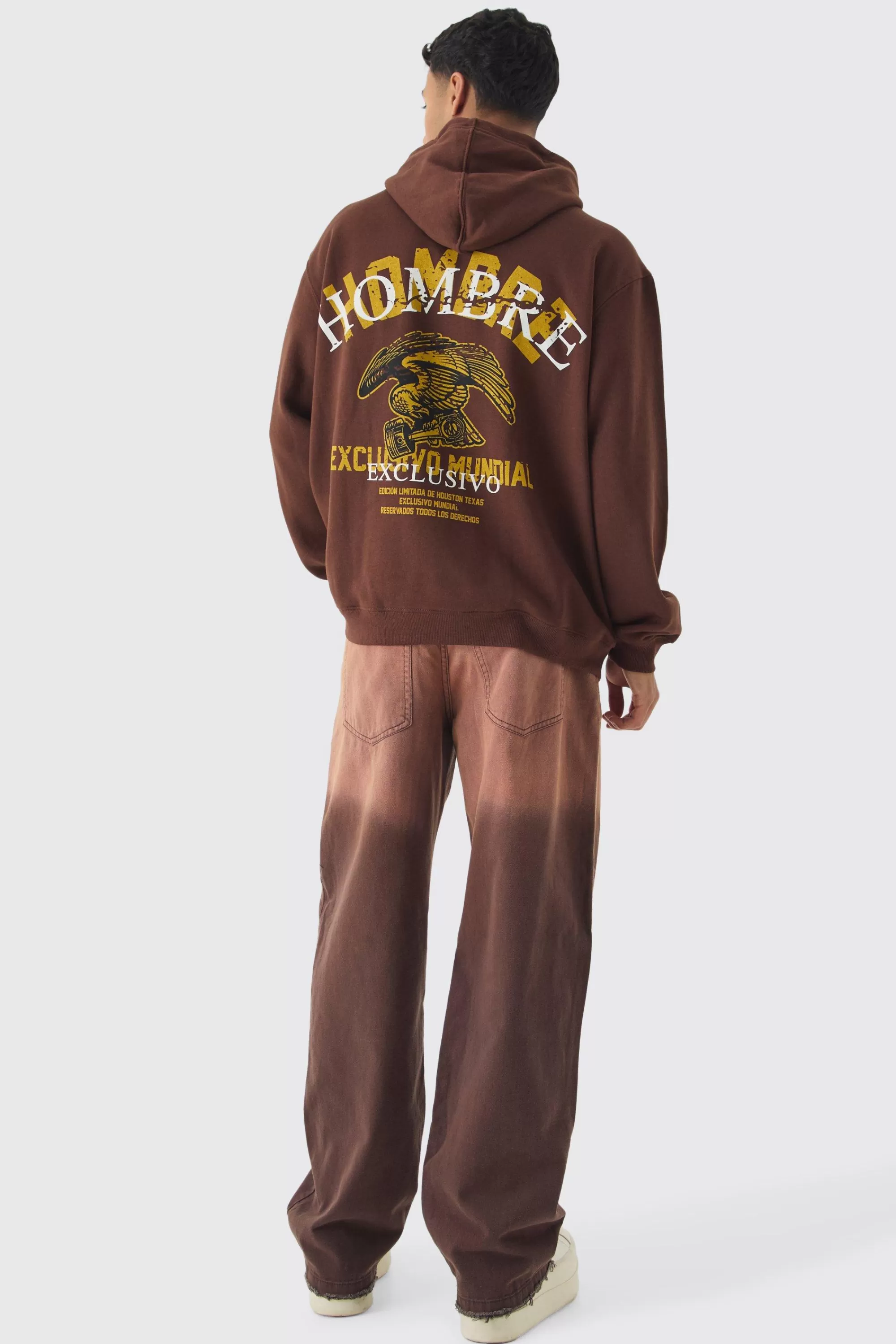boohooMAN Oversized Hombre Eagle Printed Hoodie | UK