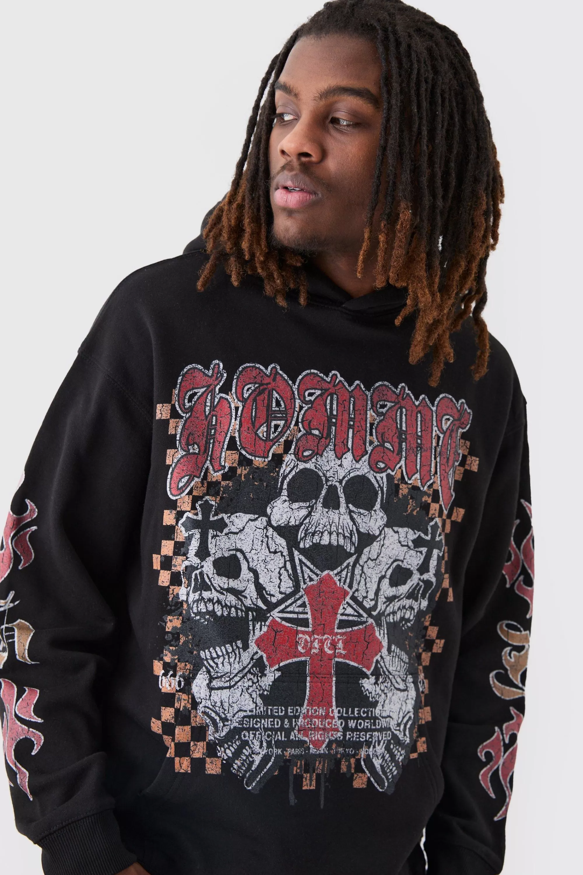 boohooMAN Oversized Homme Cross Graphic Hoodie | UK