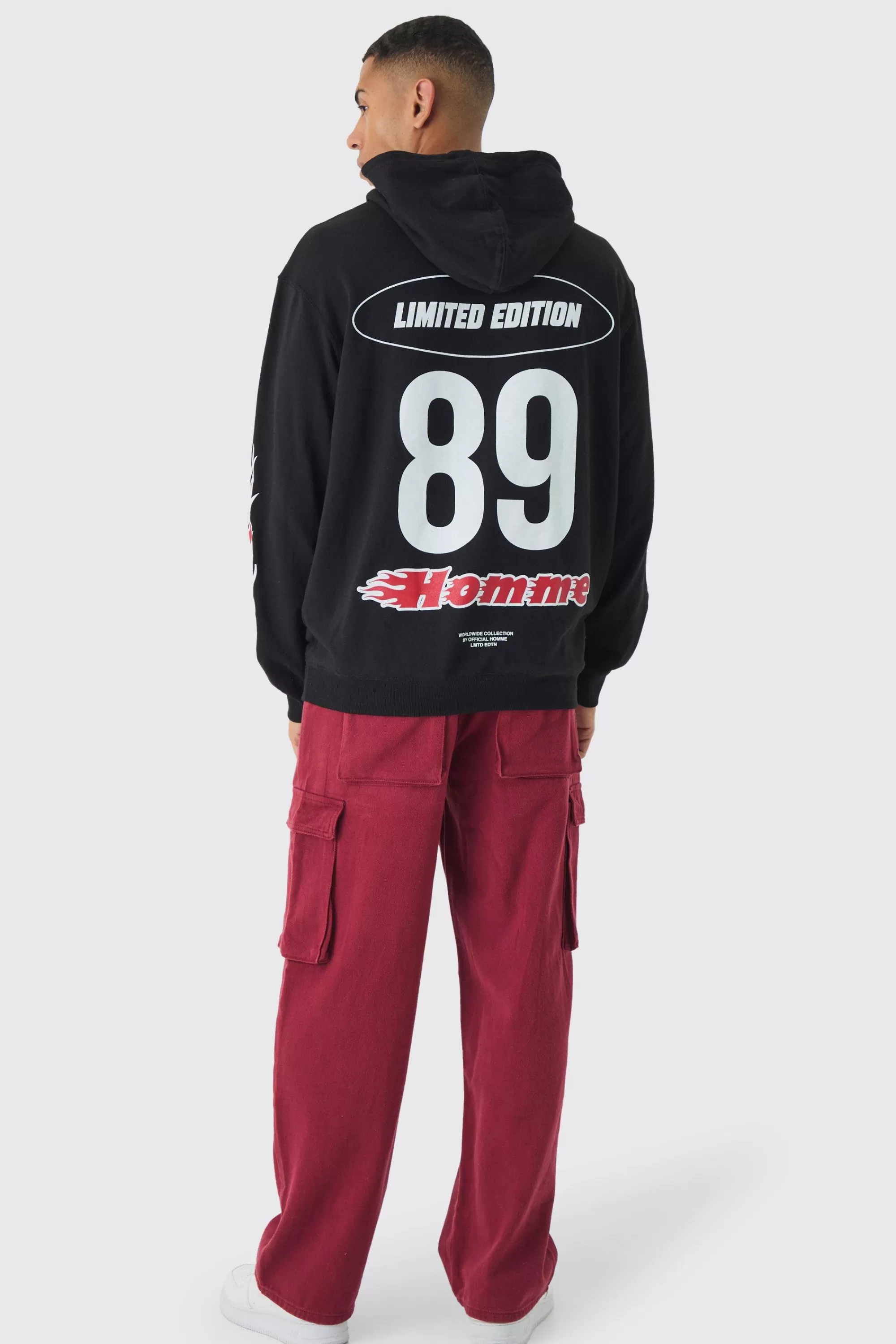boohooMAN Oversized Homme Moto Printed Hoodie | UK
