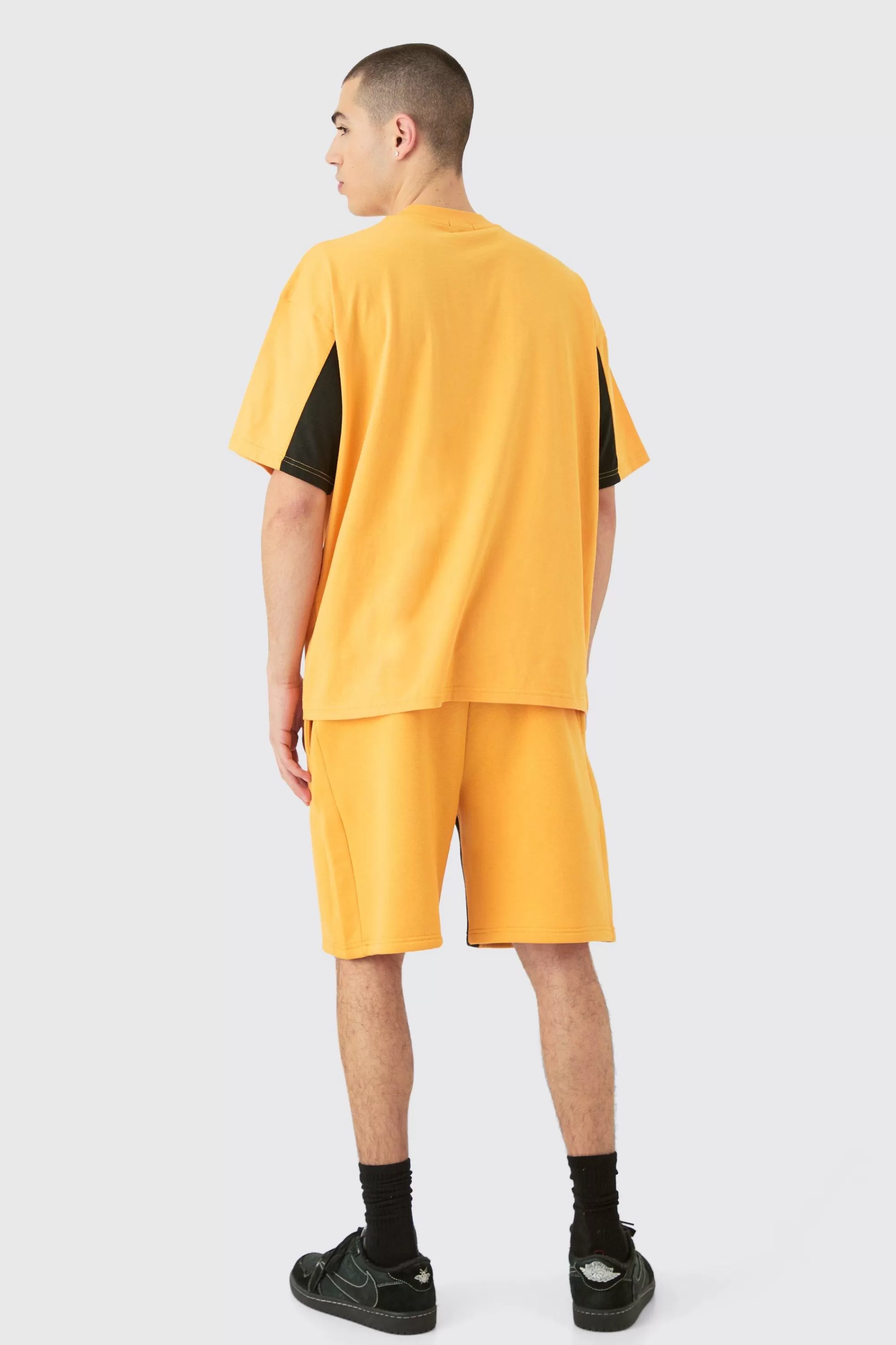 boohooMAN Oversized Homme Panel Heavyweight T-shirt & Short Set | UK