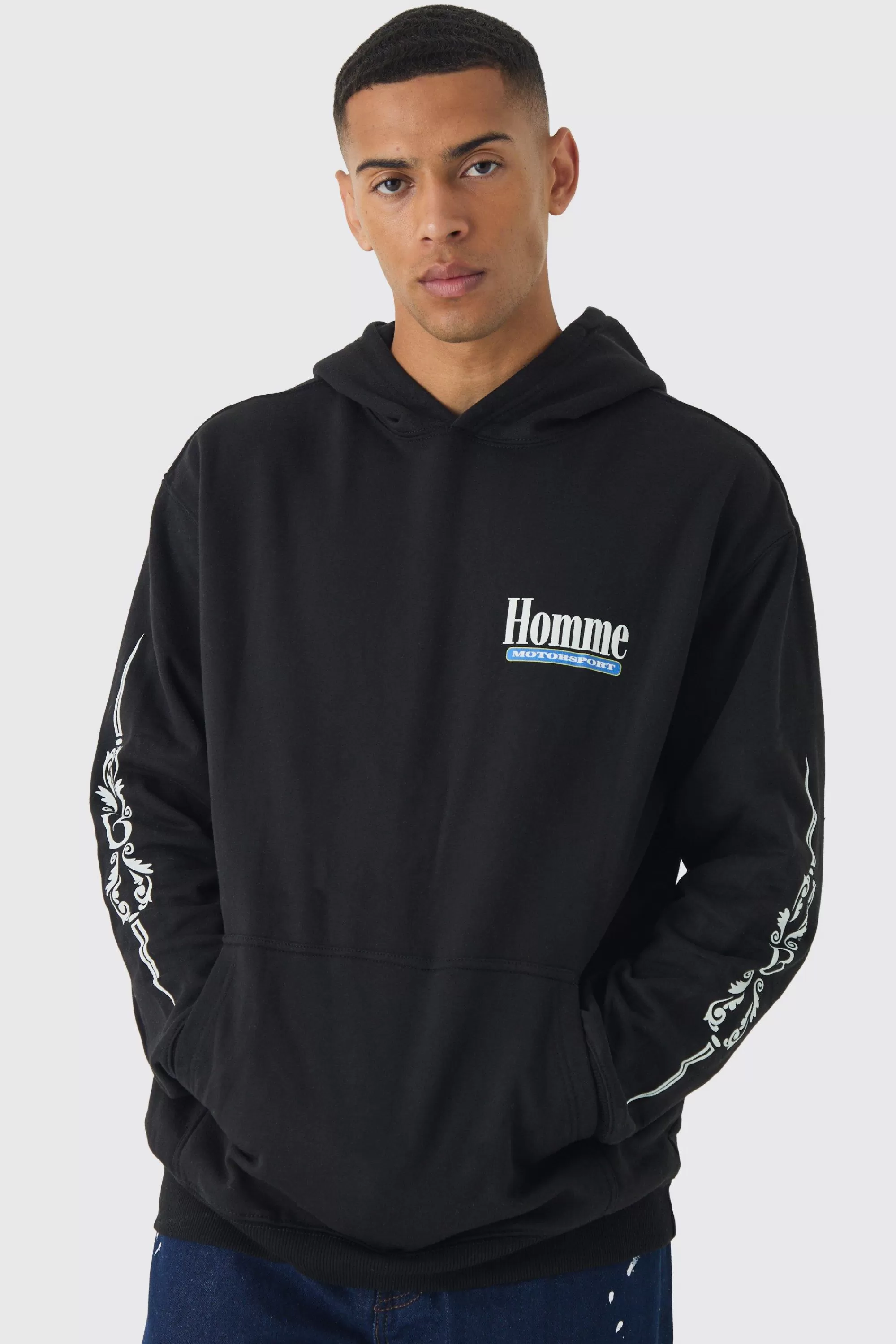 boohooMAN Oversized Homme Printed Hoodie | UK