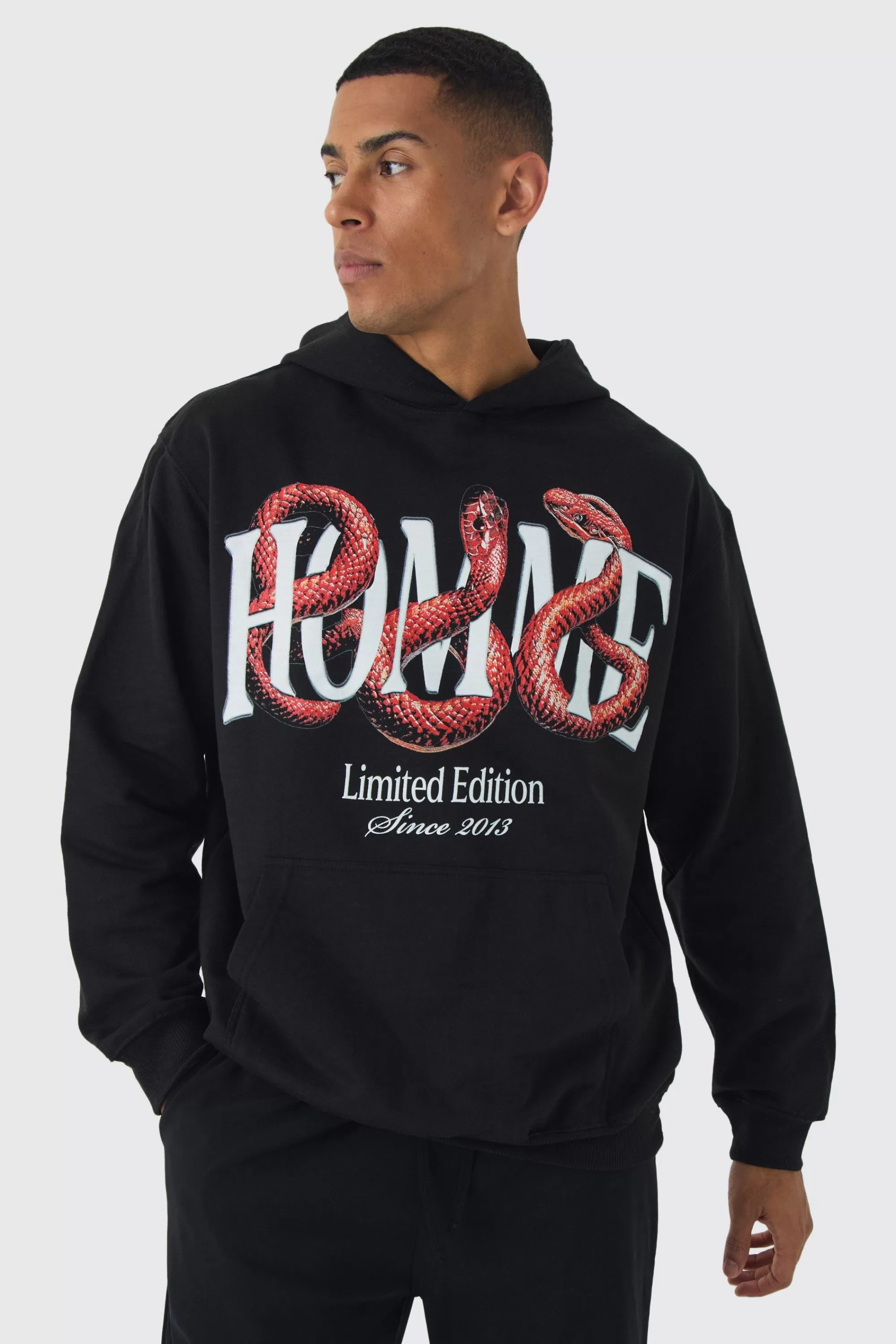 boohooMAN Oversized Homme Snake Print Hoodie | UK