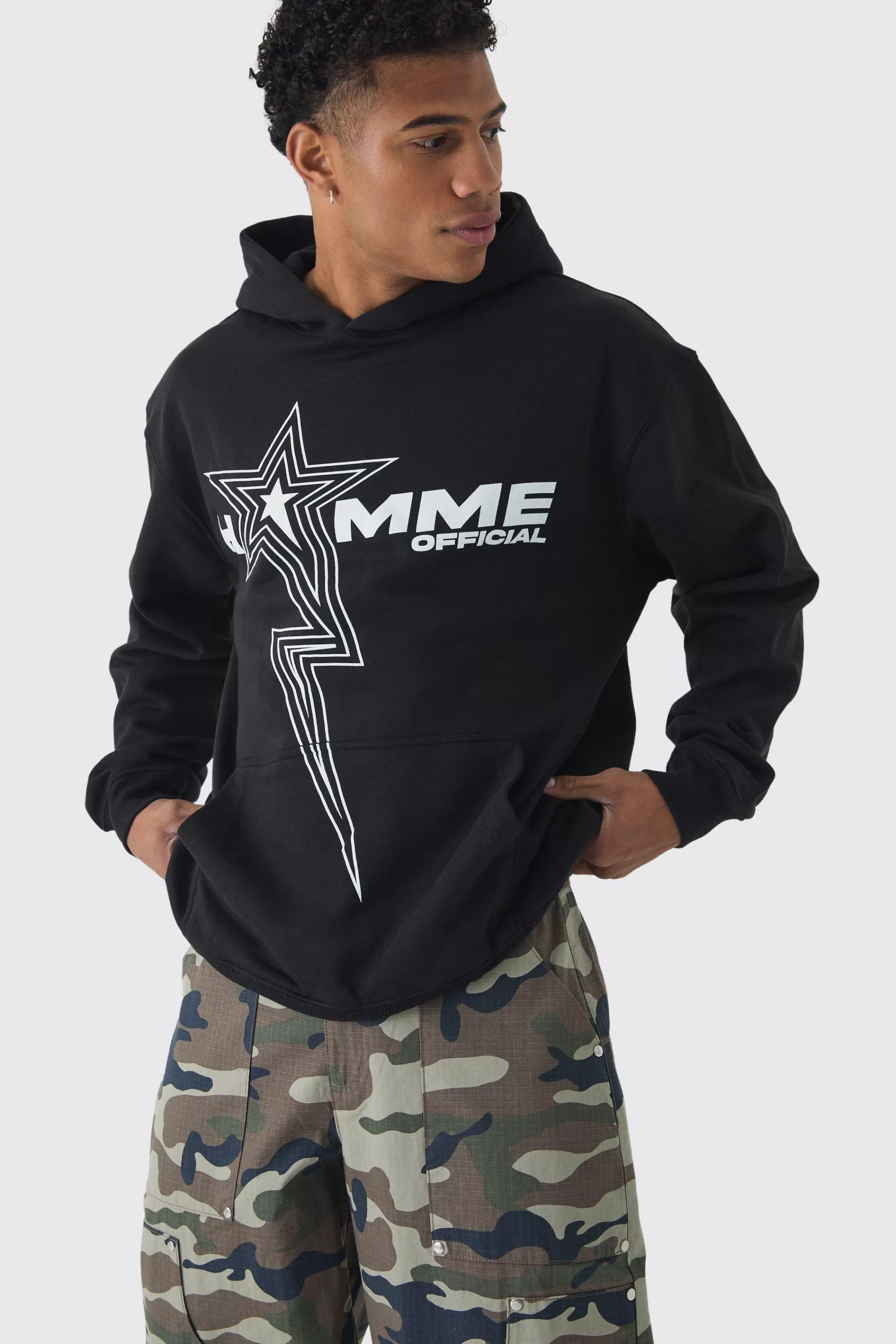 boohooMAN Oversized Homme Star Print Hoodie | UK