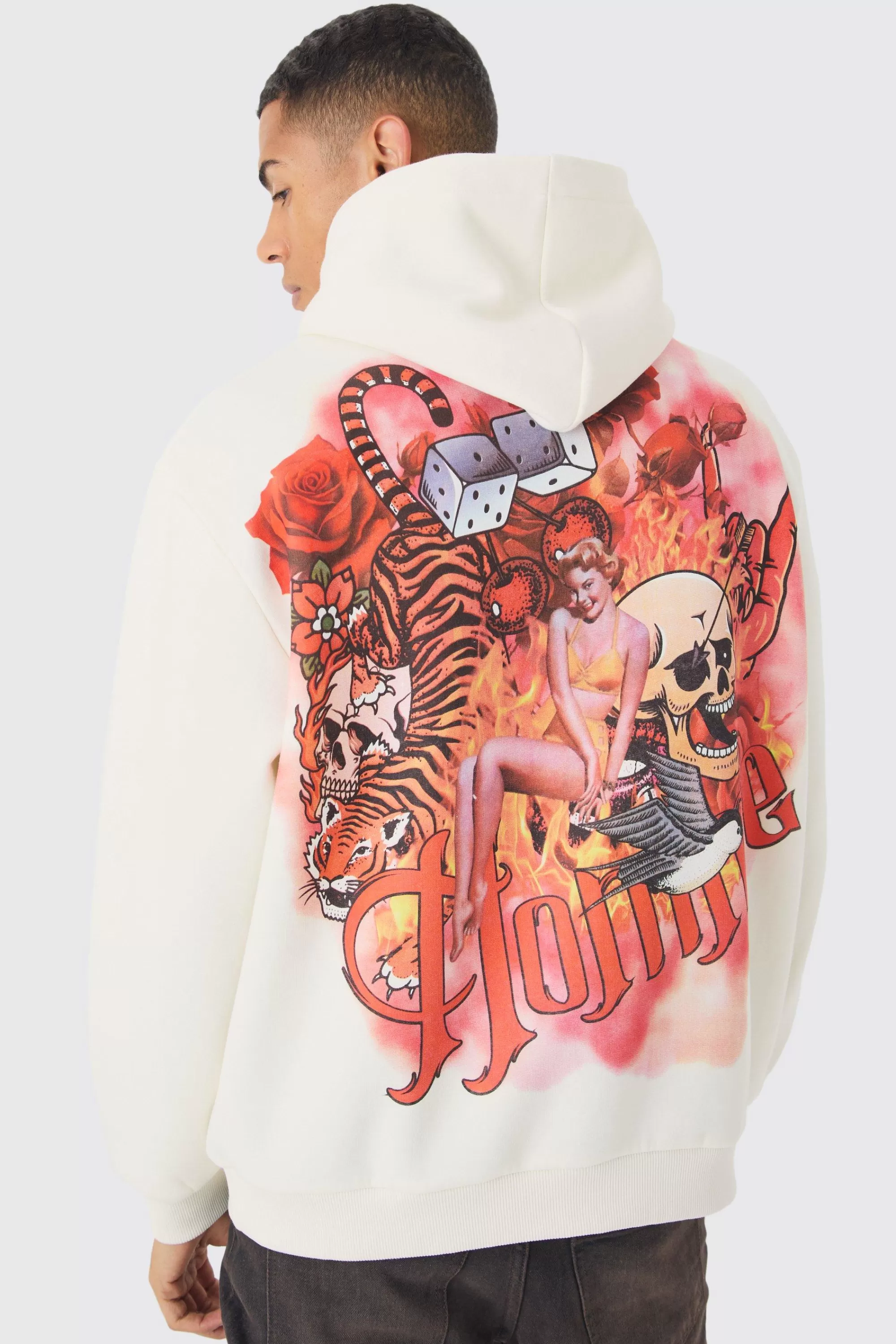 boohooMAN Oversized Homme Tattoo Back Graphic Hoodie | UK